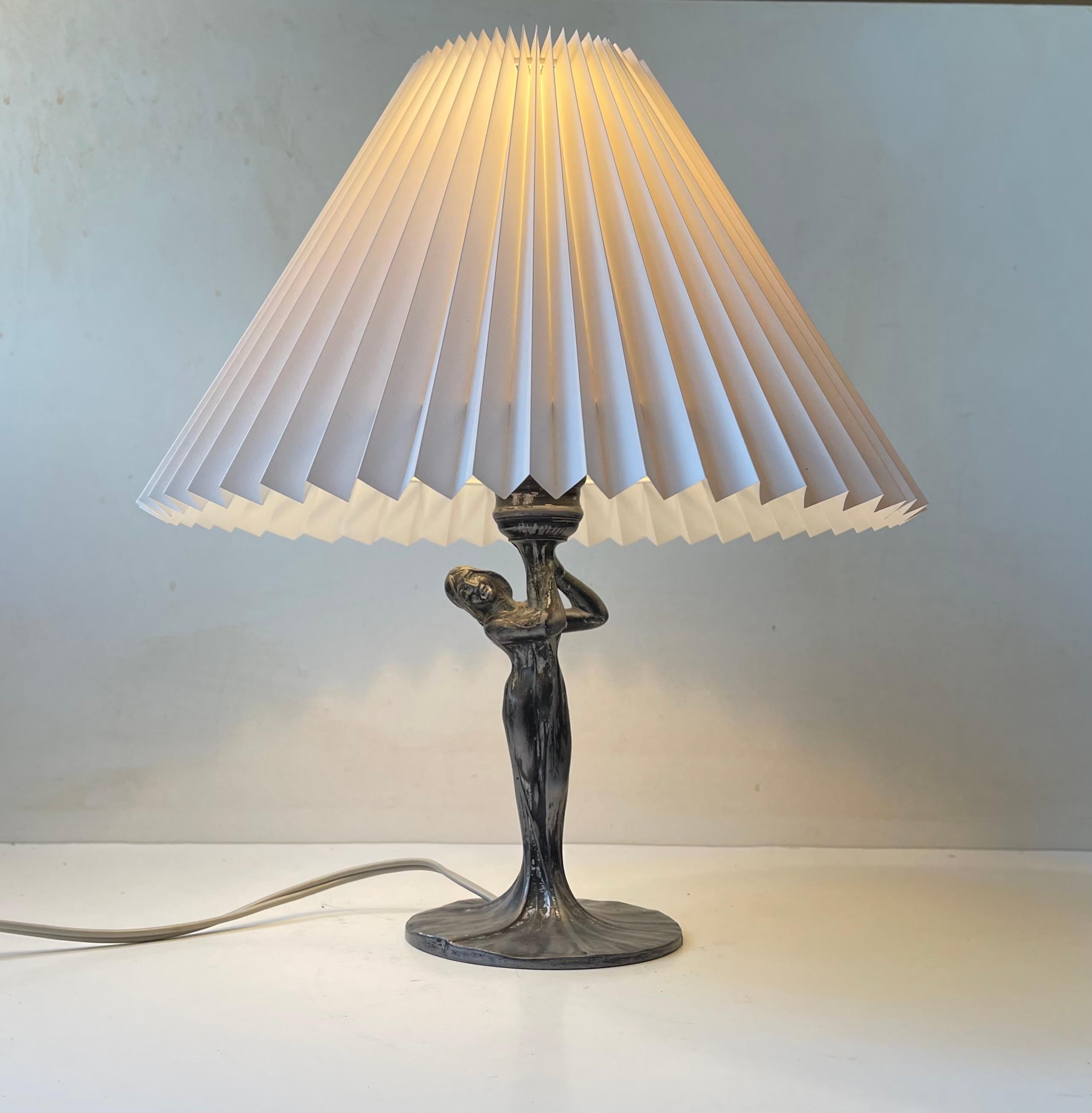 French Art Deco 'Dress' Table Lamp in Pewter, 1930s For Sale 3