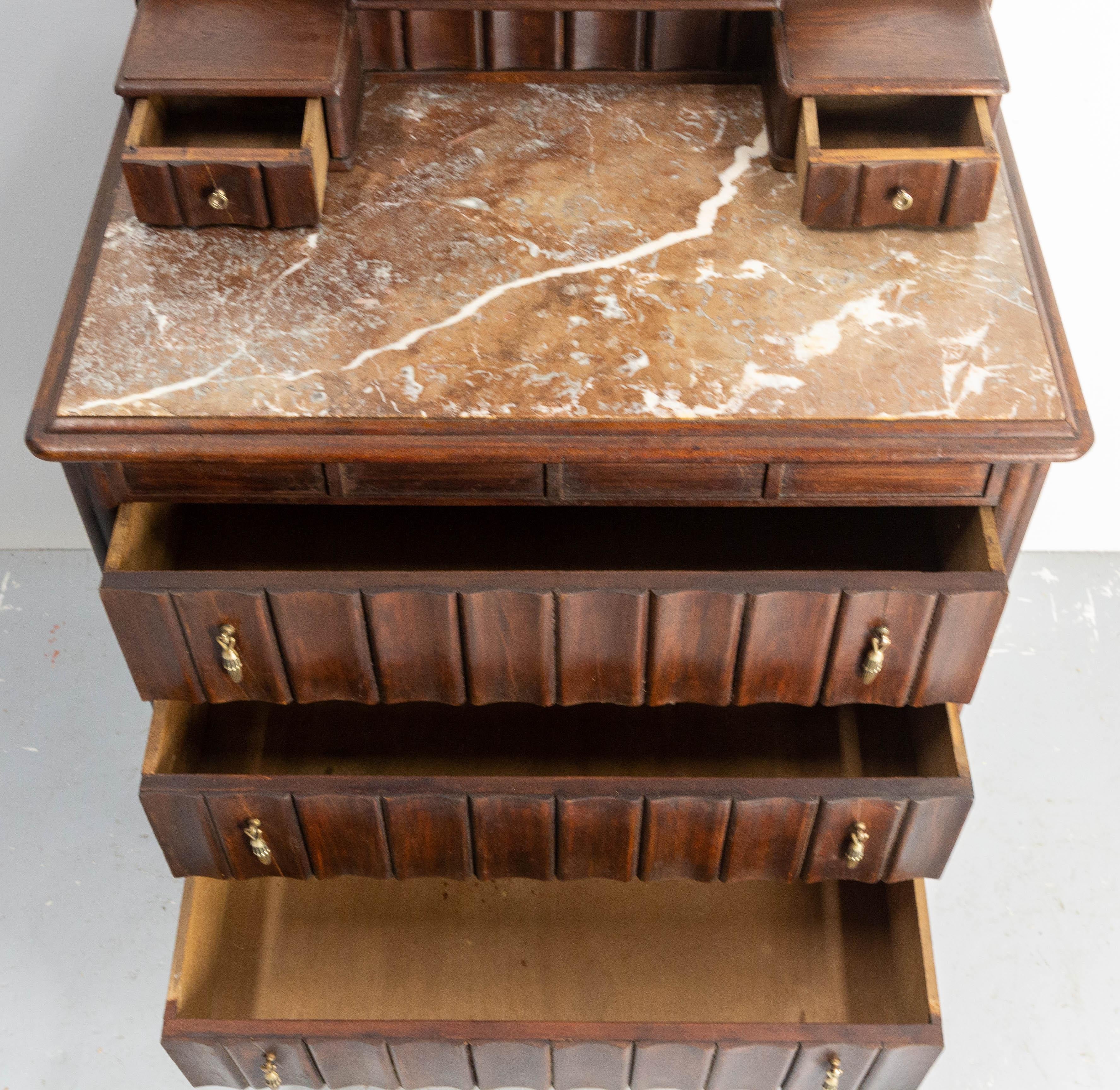 French Art Deco Dressing Table Vanity Unit with Drawers Marble & Mirror, c. 1930 For Sale 1