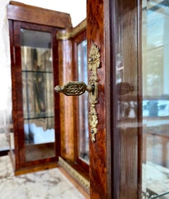 French Art Deco Dry Bar Figured Marble Beveled Glass Mirrored Burled Inlaid Wood