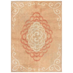 French Art Deco Dusty Rust and Brick Red Handmade Wool Rug