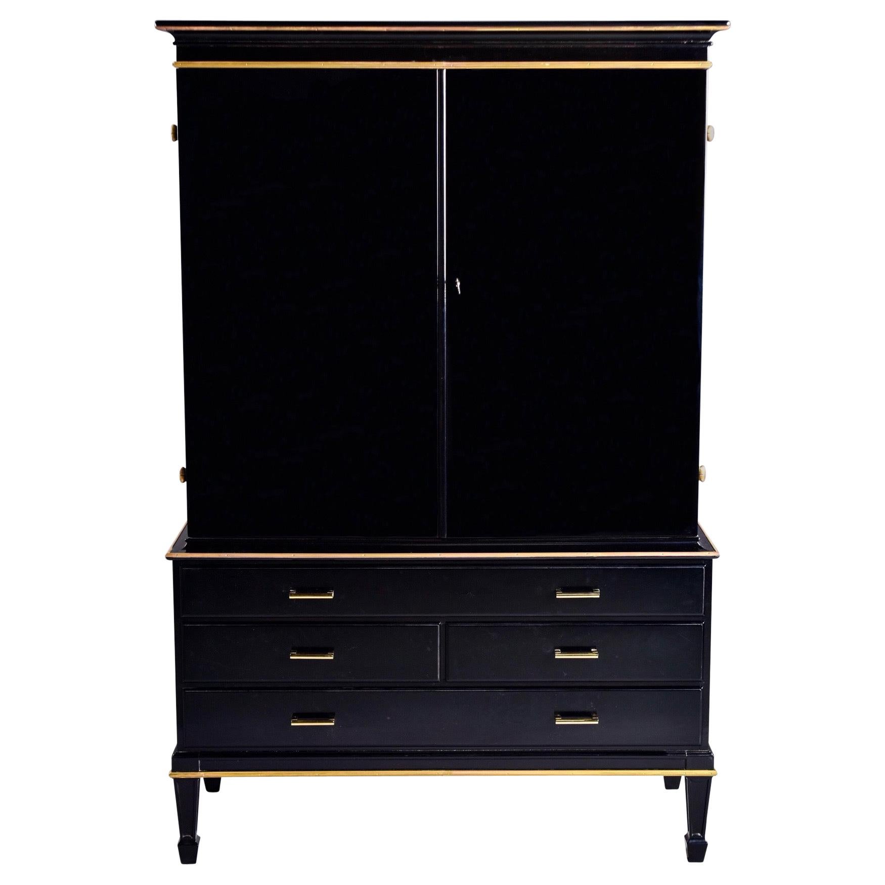 French Art Deco Ebonised Linen Cupboard at 1stDibs