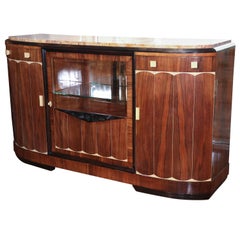 French Art Deco, Ebonized Acajou, Rosewood, Marble-Top Sideboard