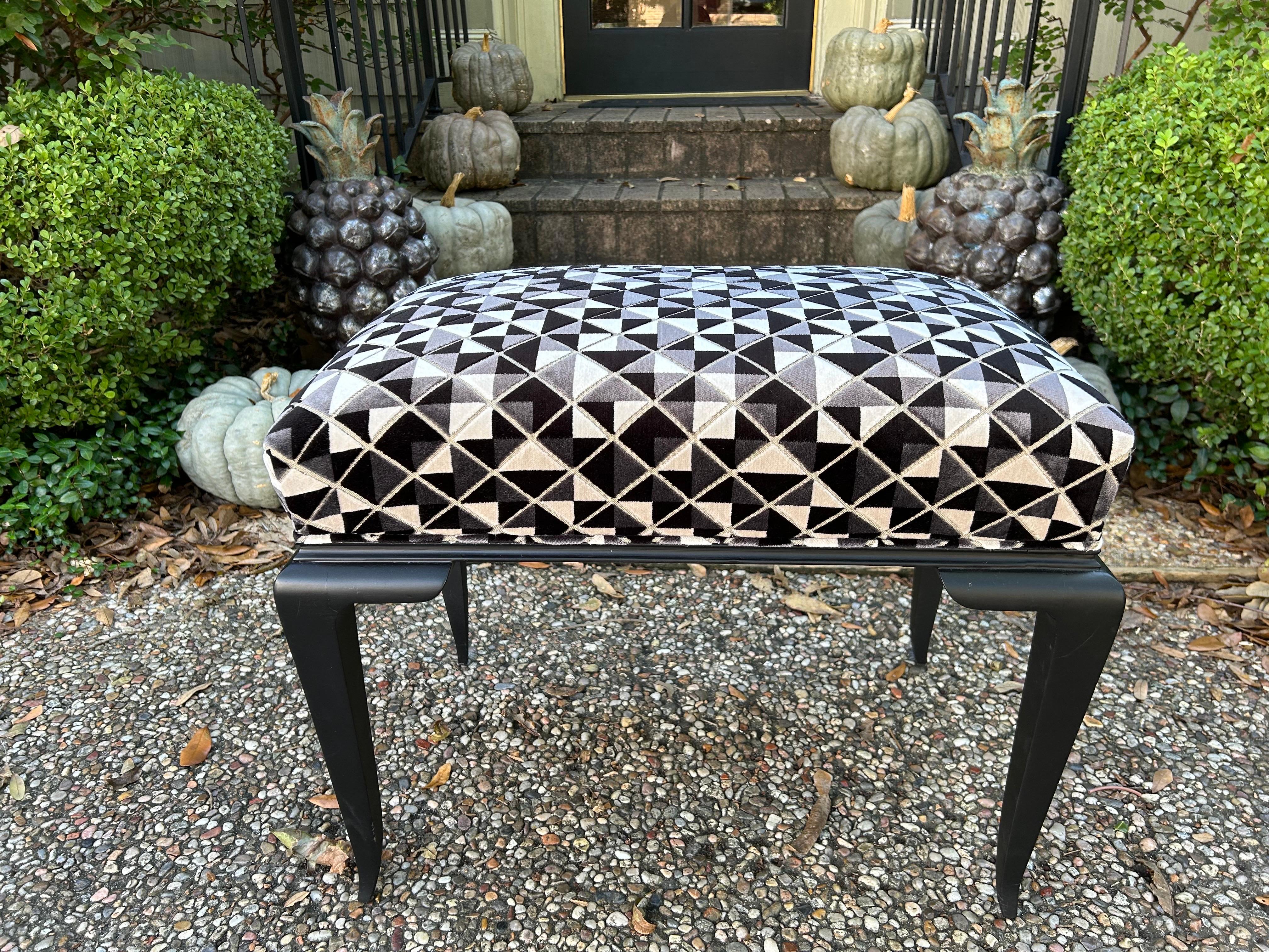 French Art Deco Ebonized Bench By Jules Leleu In Good Condition For Sale In Houston, TX