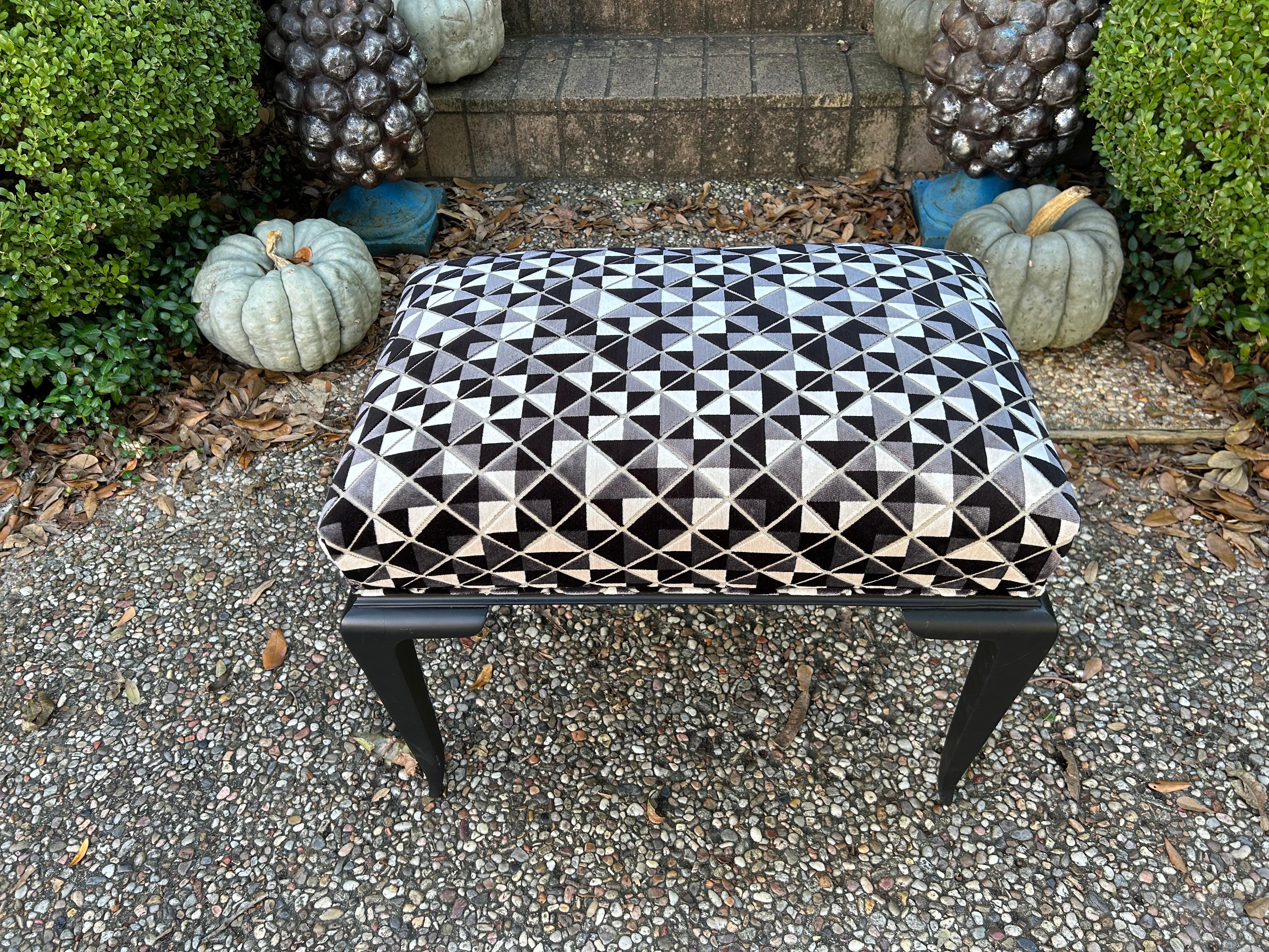 Early 20th Century French Art Deco Ebonized Bench By Jules Leleu For Sale