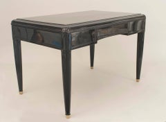 French Art Deco Ebonized Desk with Carved Corners and Apron