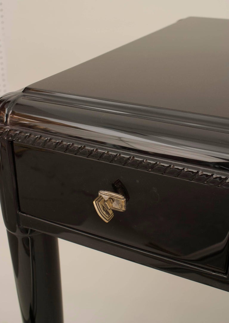 French Art Deco Ebonized Desk with Carved Corners and Apron at 1stDibs