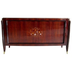 French Art Deco Ebony de Macassar Marquetry and Bronze Mounted Credenza, J Leleu