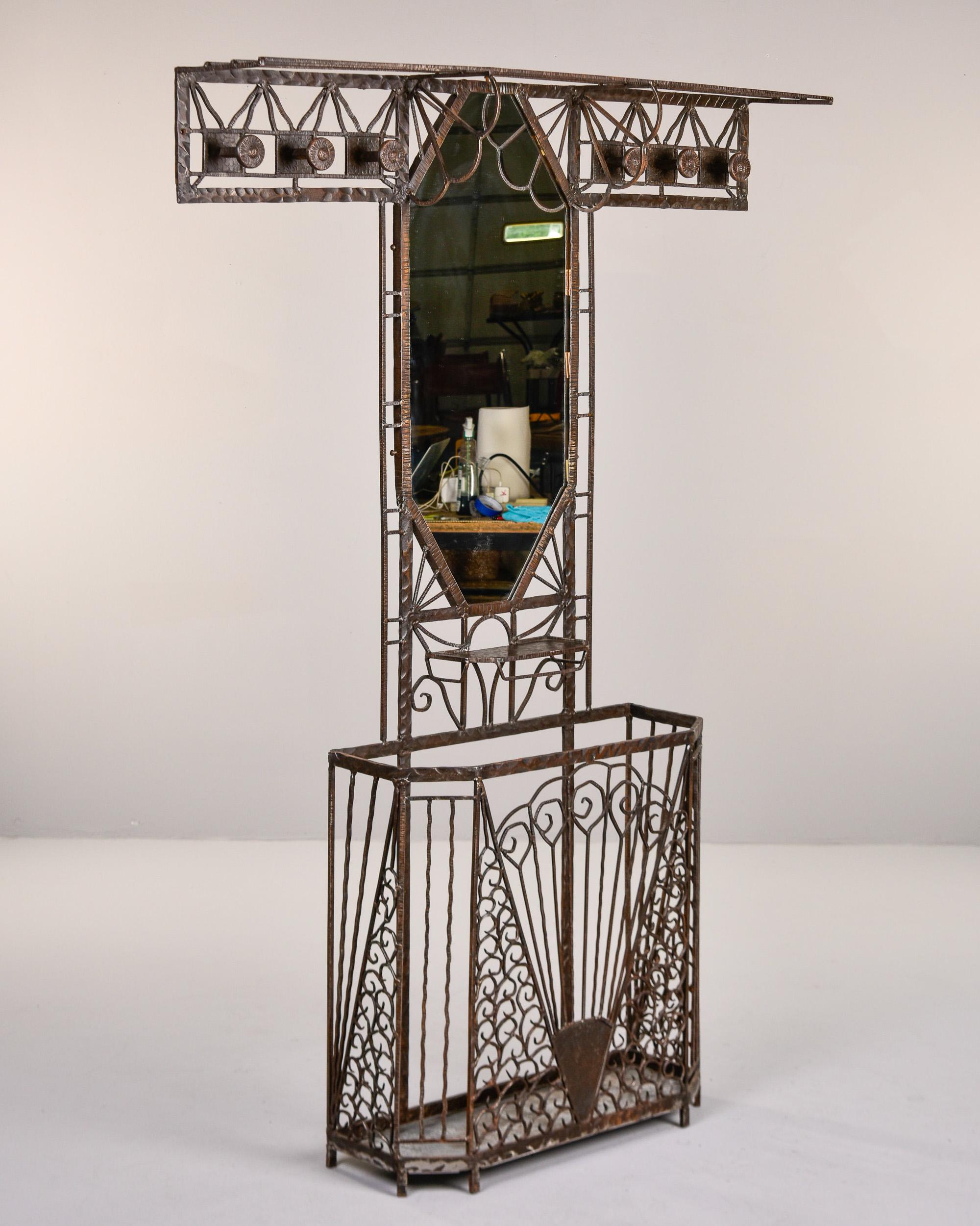 French Art Deco Edgar Brandt Style Fer Forge Iron Hall Tree For Sale 8
