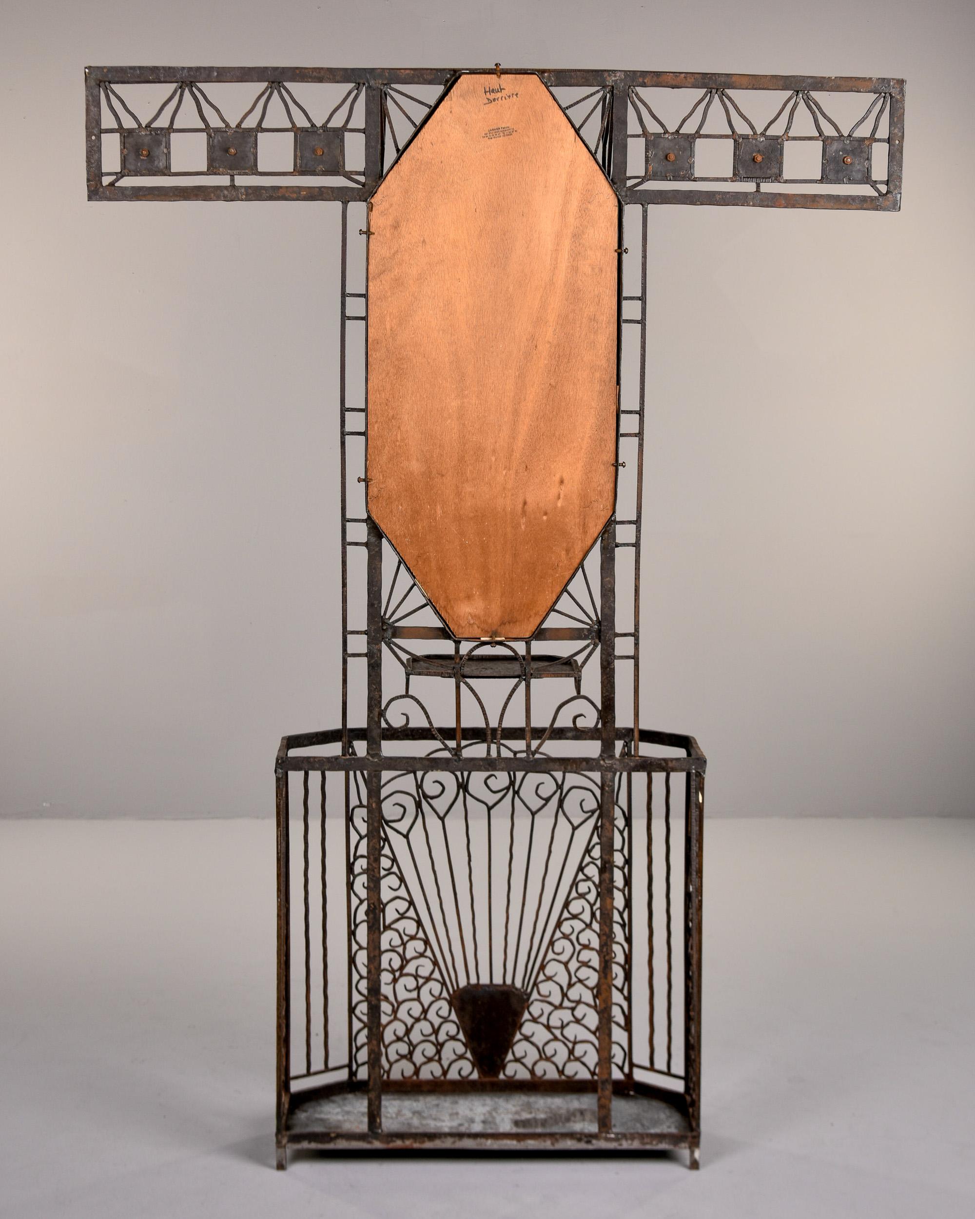 French Art Deco Edgar Brandt Style Fer Forge Iron Hall Tree For Sale 9
