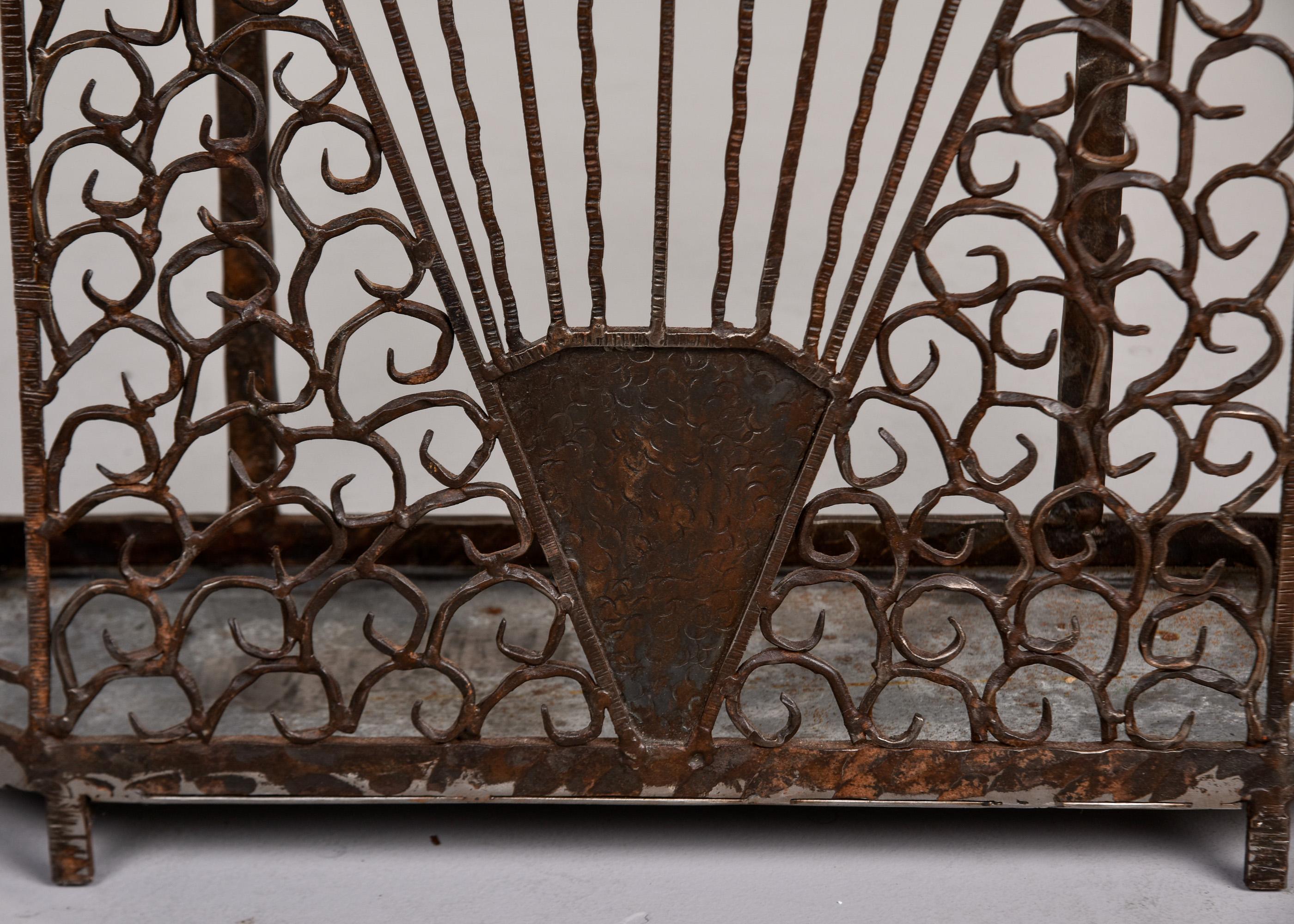 Mirror French Art Deco Edgar Brandt Style Fer Forge Iron Hall Tree For Sale
