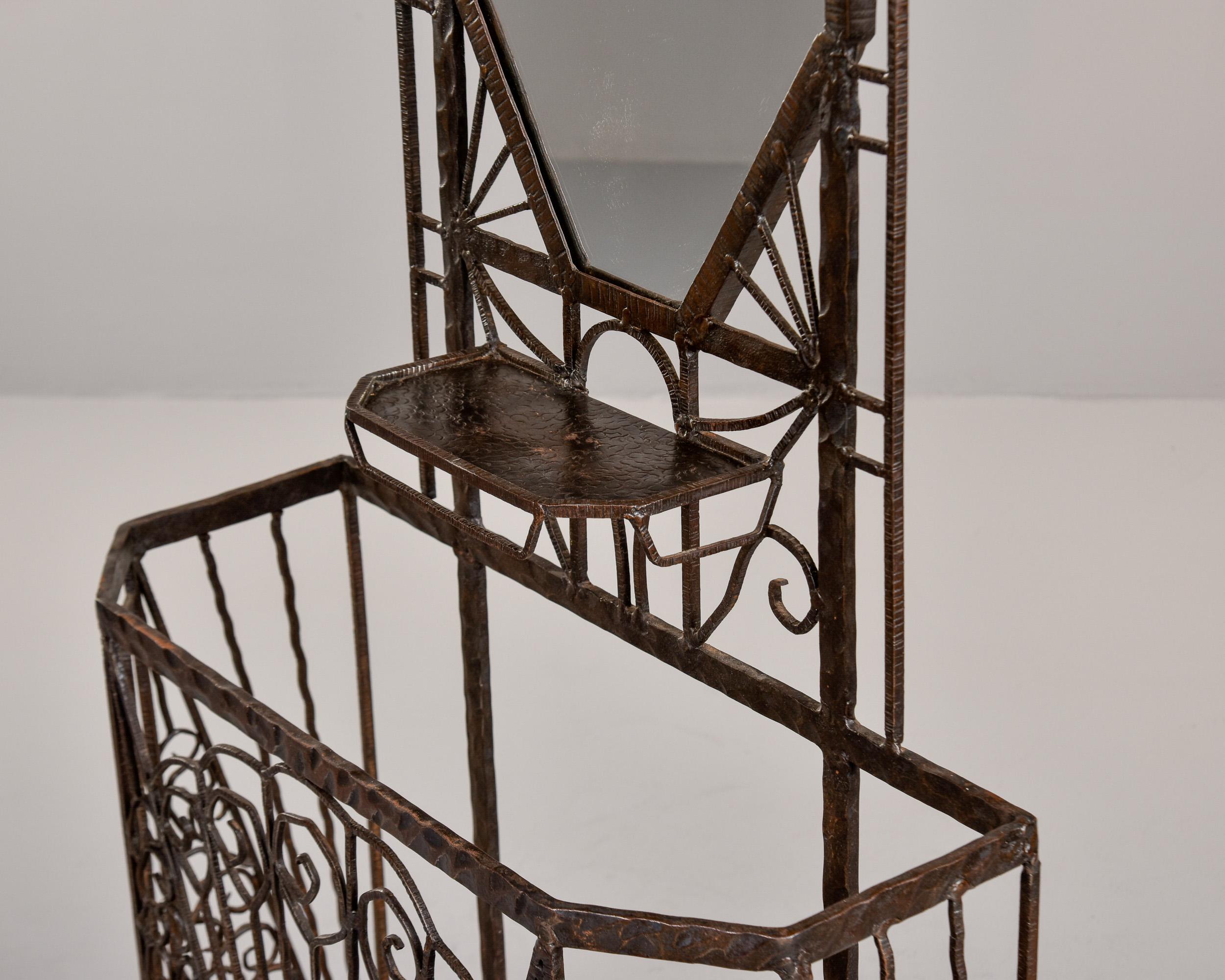 French Art Deco Edgar Brandt Style Fer Forge Iron Hall Tree For Sale 1