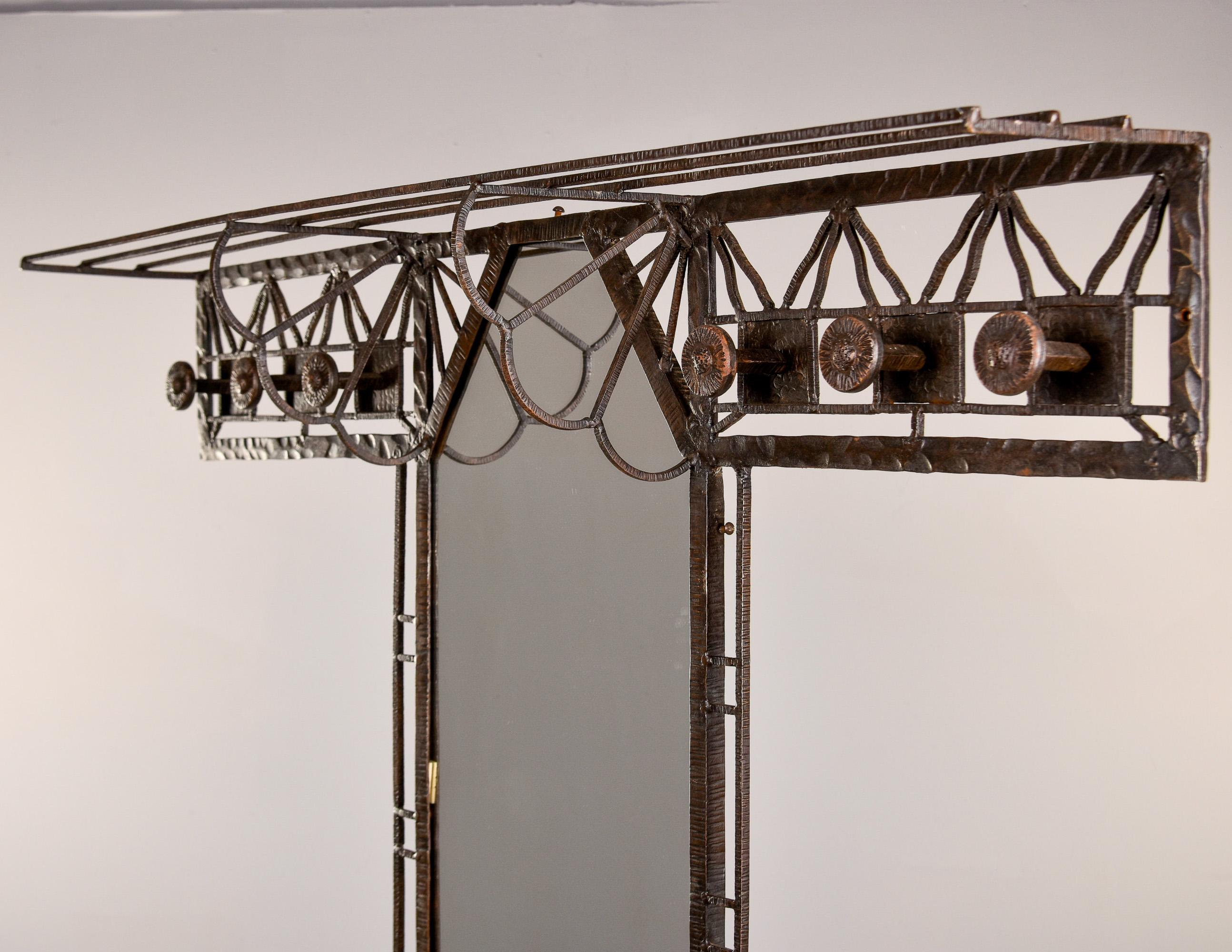 French Art Deco Edgar Brandt Style Fer Forge Iron Hall Tree For Sale 3