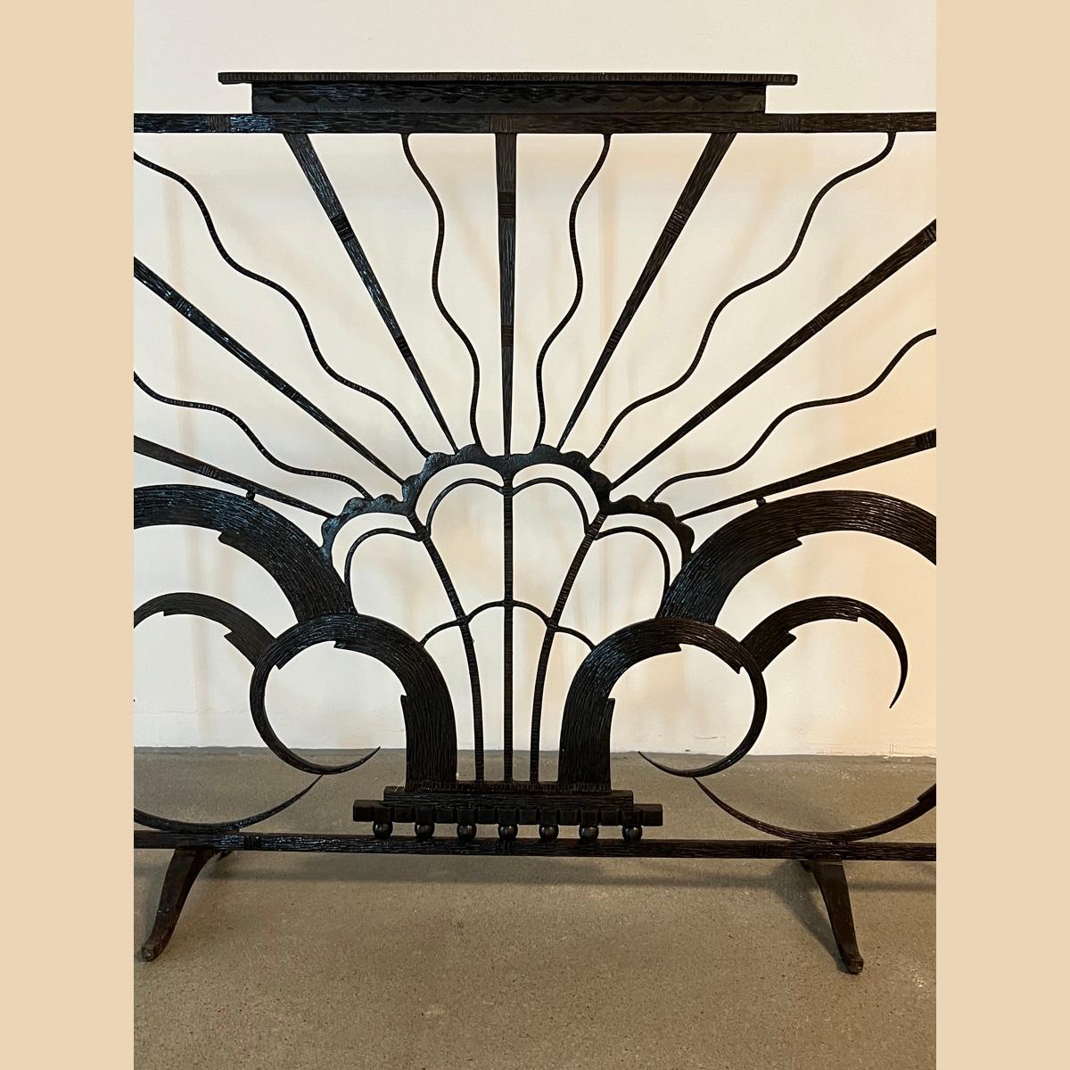 Art Deco French Art Déco Edgar Brandt Style Fire Screen Wrought Iron For Sale