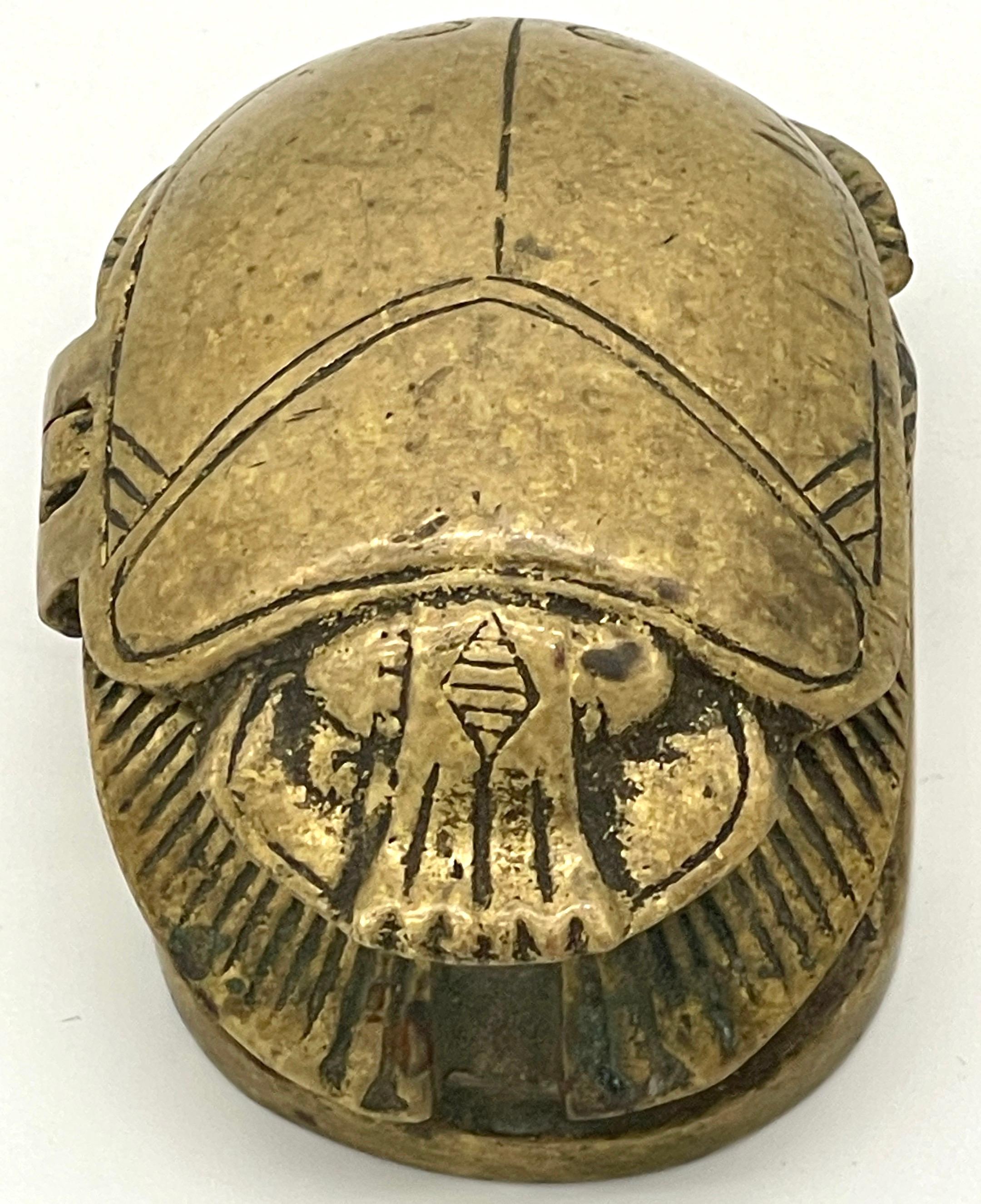 Cast French Art Deco Egyptian Revival Bronze Scarab Box, with Hieroglyphs