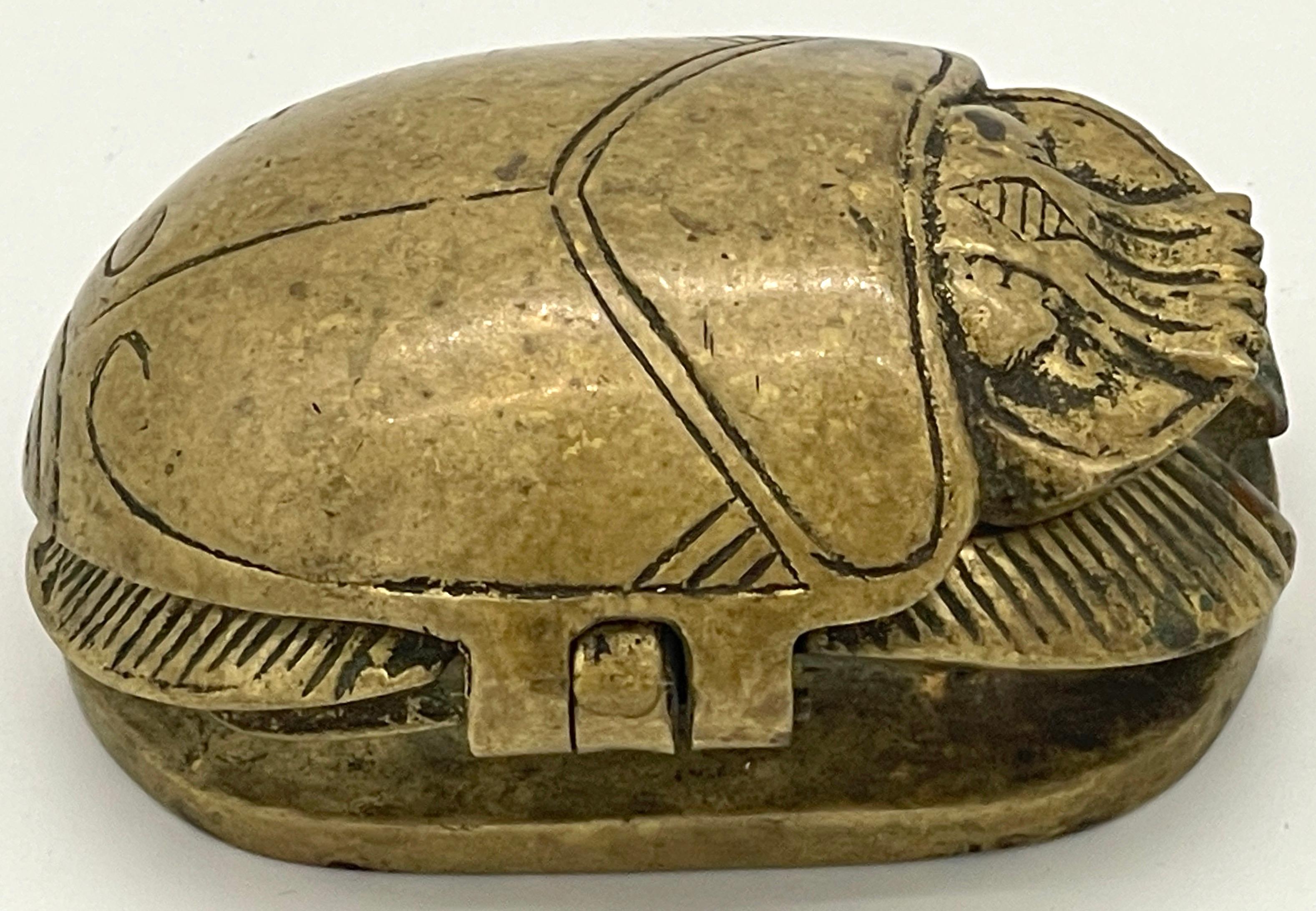 French Art Deco Egyptian Revival Bronze Scarab Box, with Hieroglyphs In Good Condition In West Palm Beach, FL