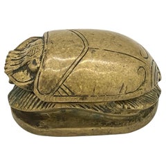 French Art Deco Egyptian Revival Bronze Scarab Box, with Hieroglyphs
