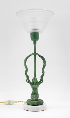 French Art Deco Egyptian Sculpture Table Lamp, 1920, Georges LELEU