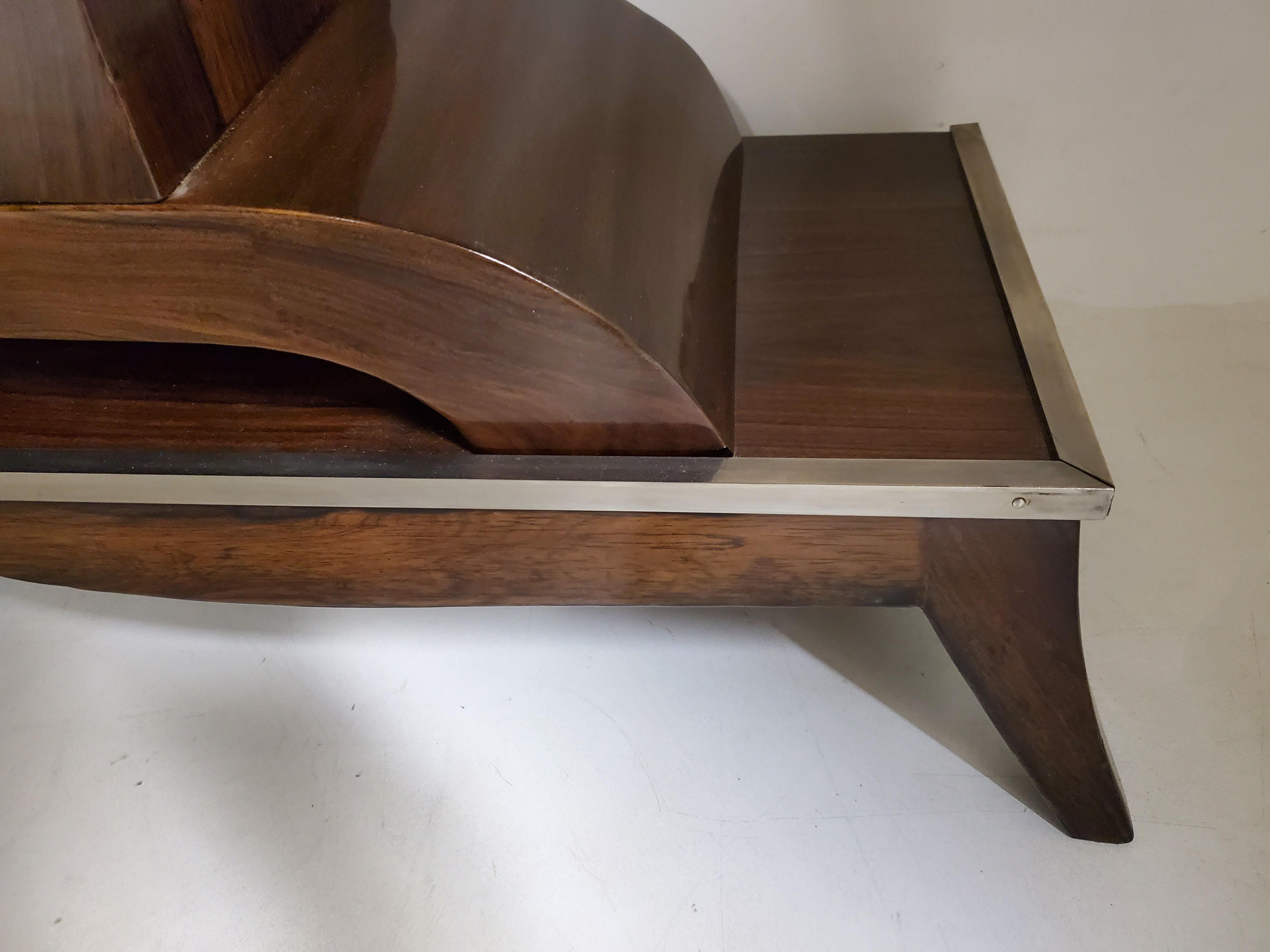  French Art Deco elegant palisander and walnut console with nickeled trim In Good Condition In New York City, NY