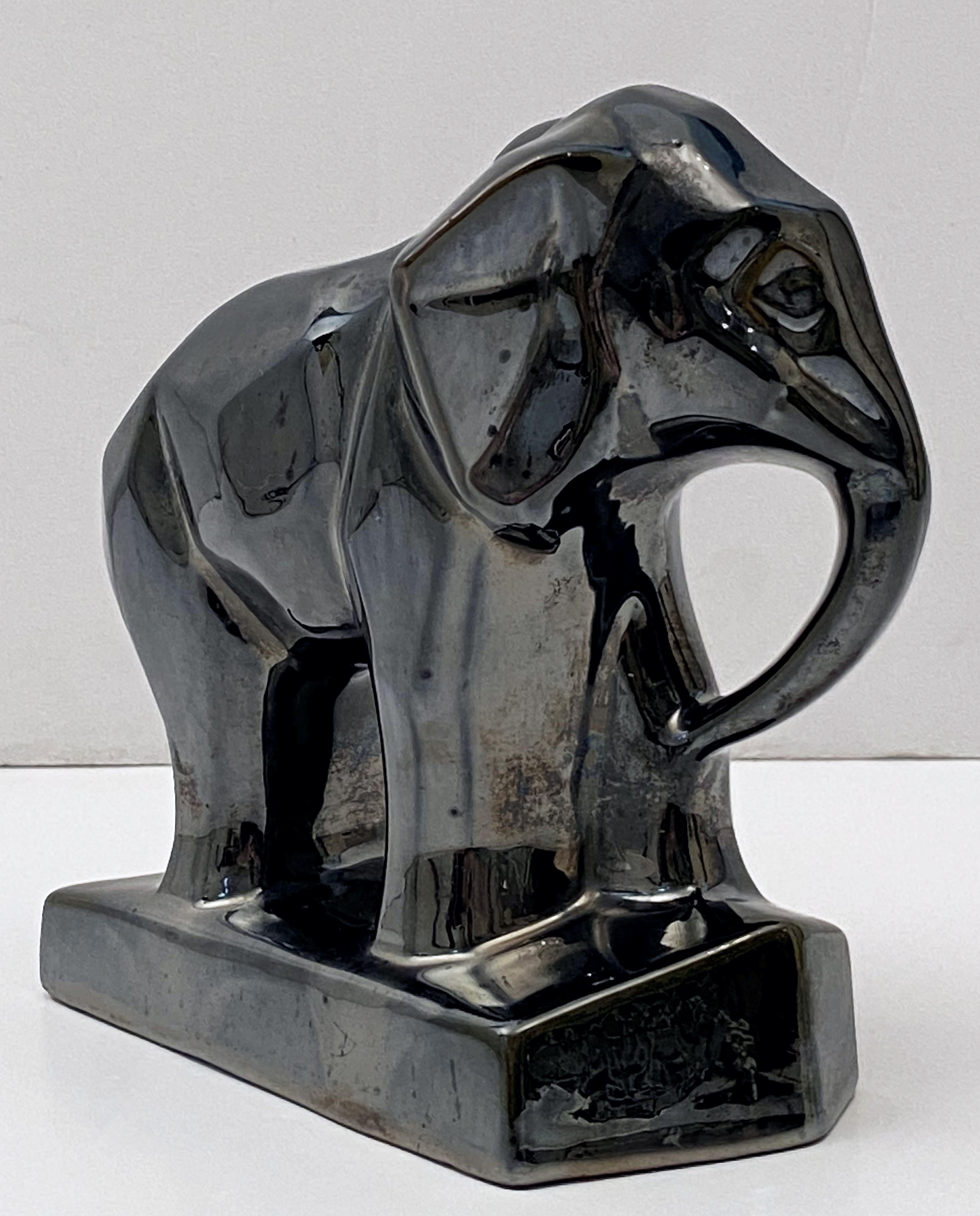 Glazed French Art Deco Elephant Figurine in the Cubist Style For Sale