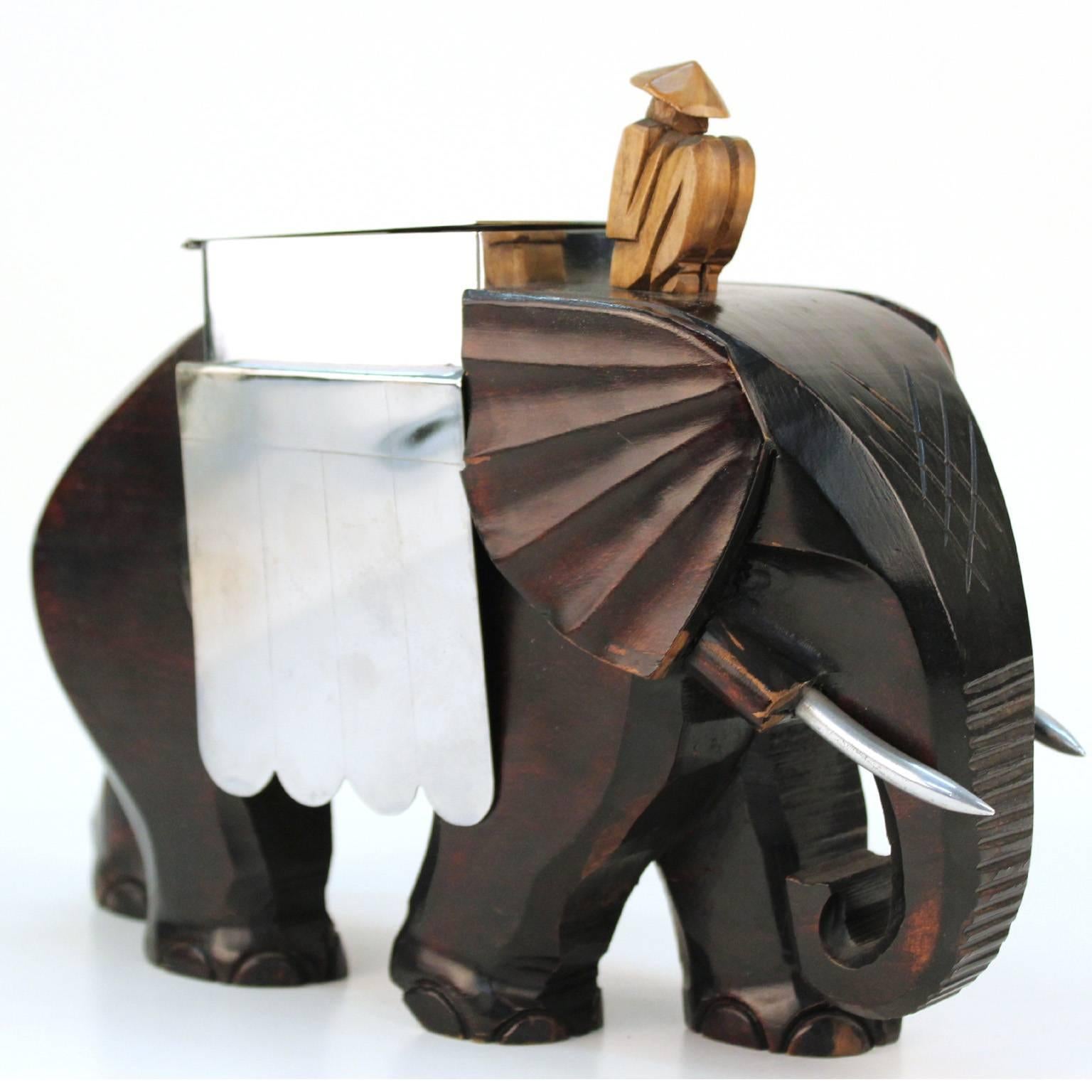 Ebonized French Art Deco Elephant-Shaped Humidor Vessel
