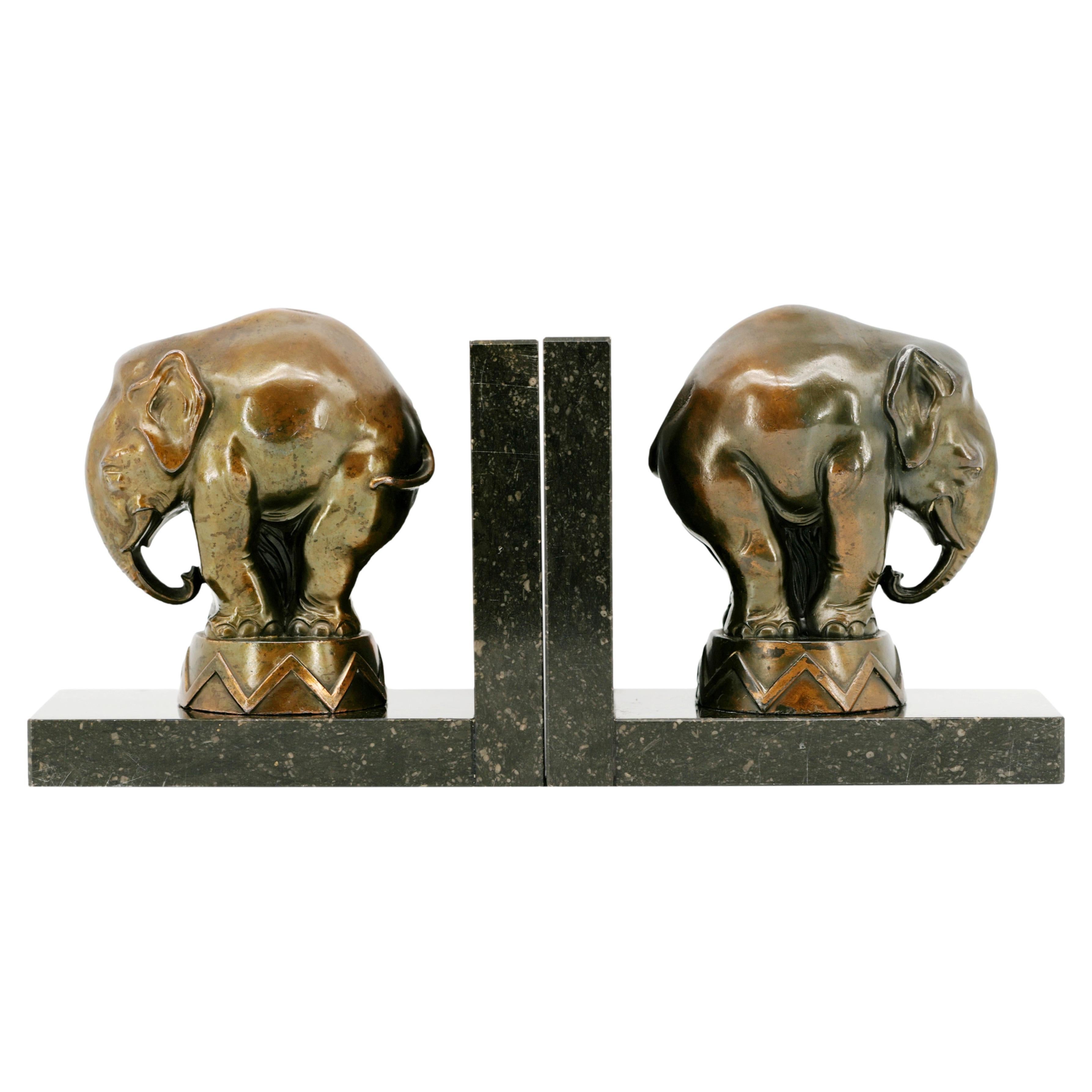 French Art Deco Elephants Bookends, 1930s