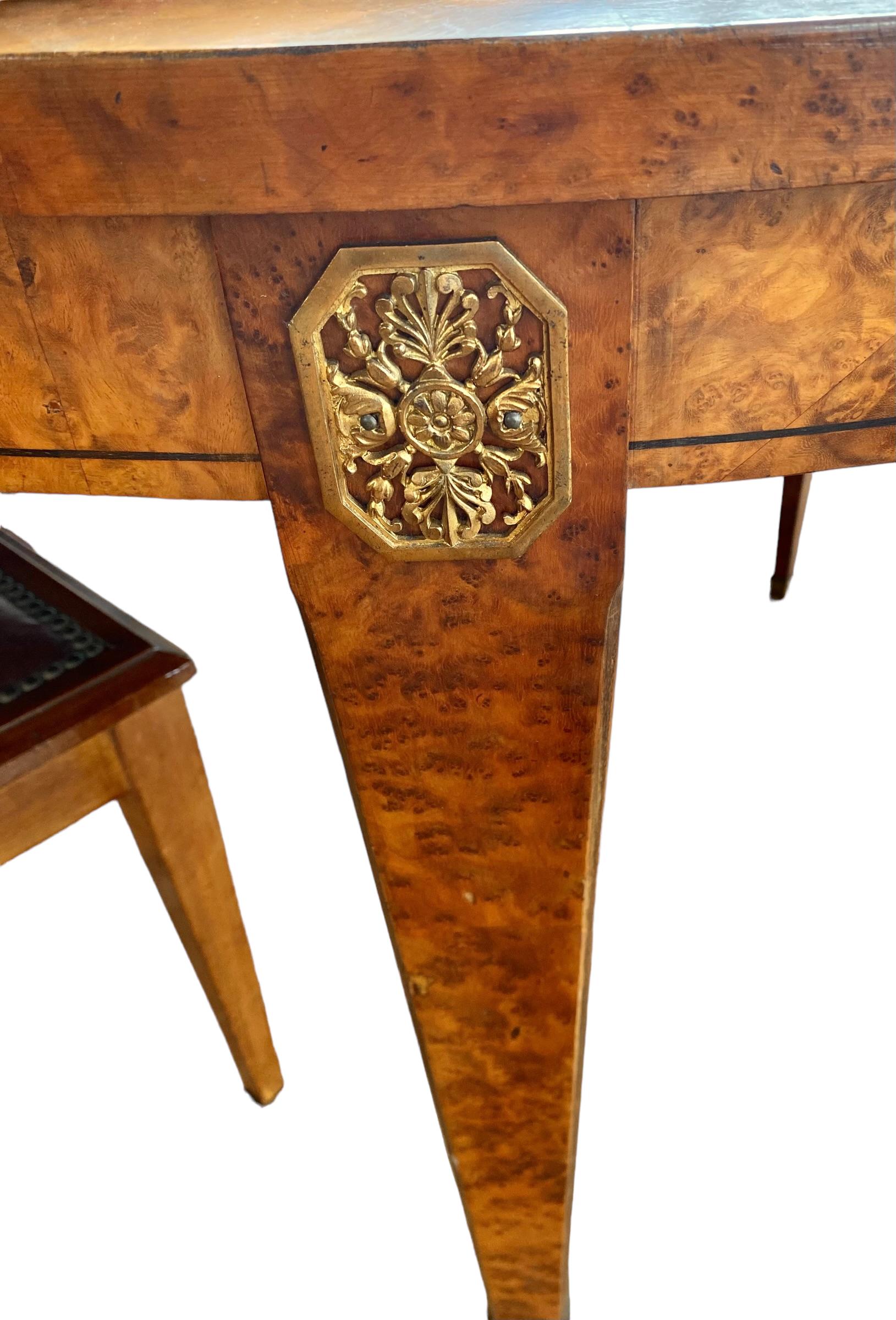French Art Deco Eleven Piece Carved Inlaid Burled Walnut/Ormolu Dining Room For Sale 10