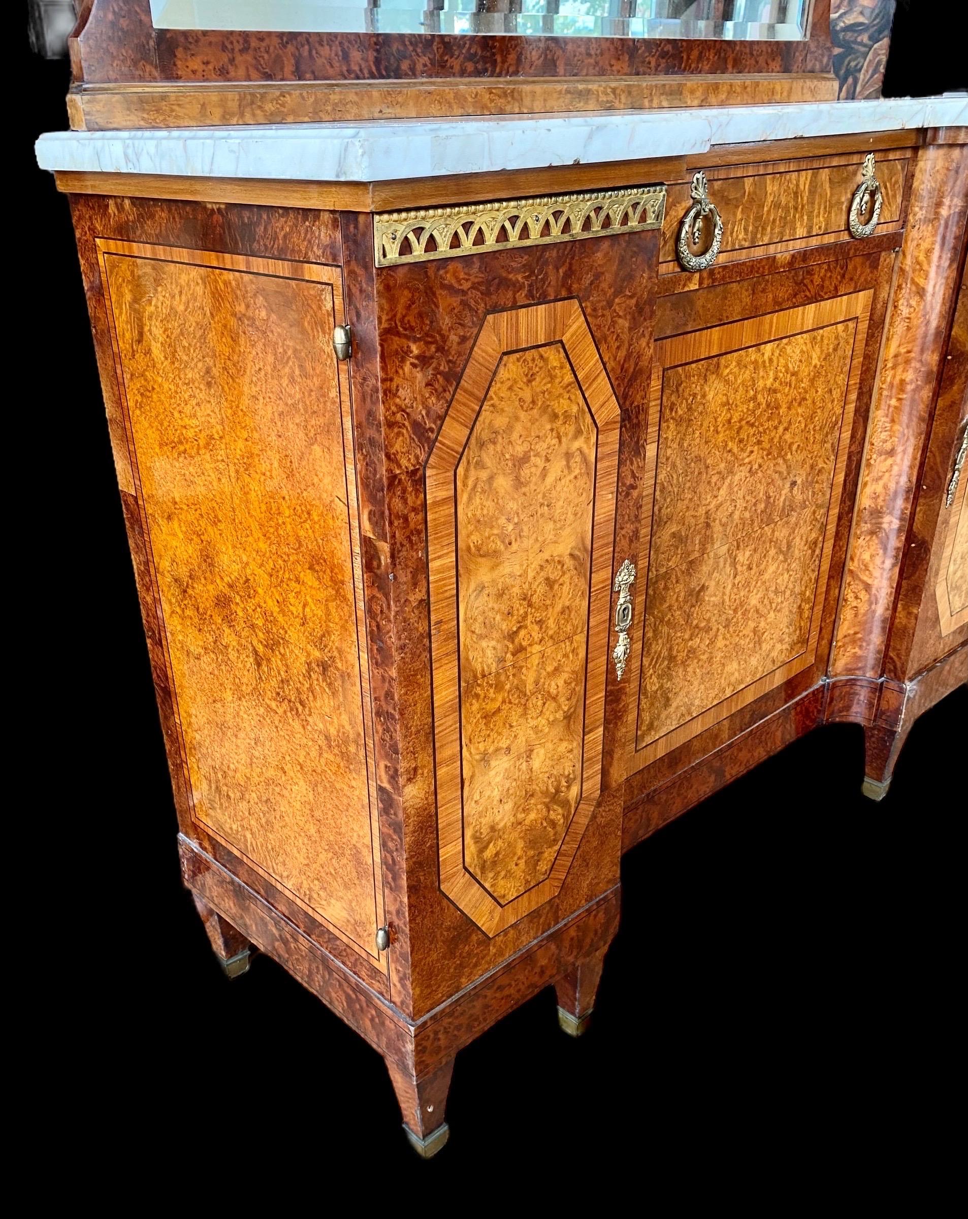 French Art Deco Eleven Piece Carved Inlaid Burled Walnut/Ormolu Dining Room For Sale 3
