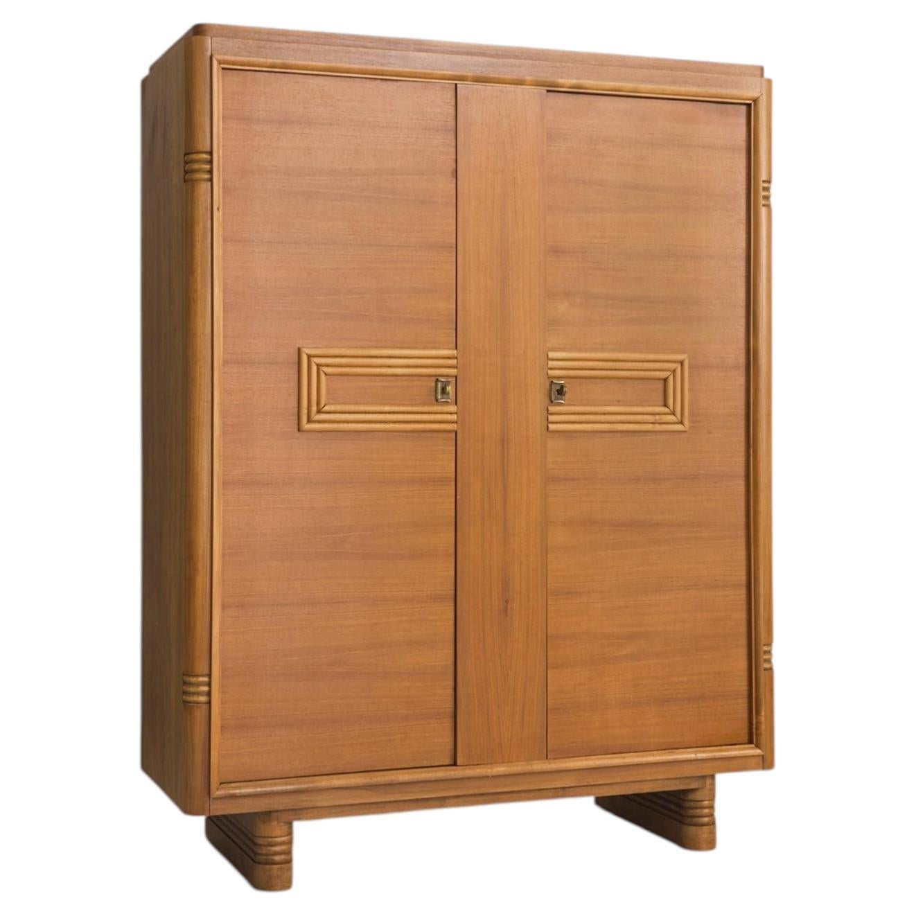 French Art Deco Elm Two-Door Armoire, 1940s