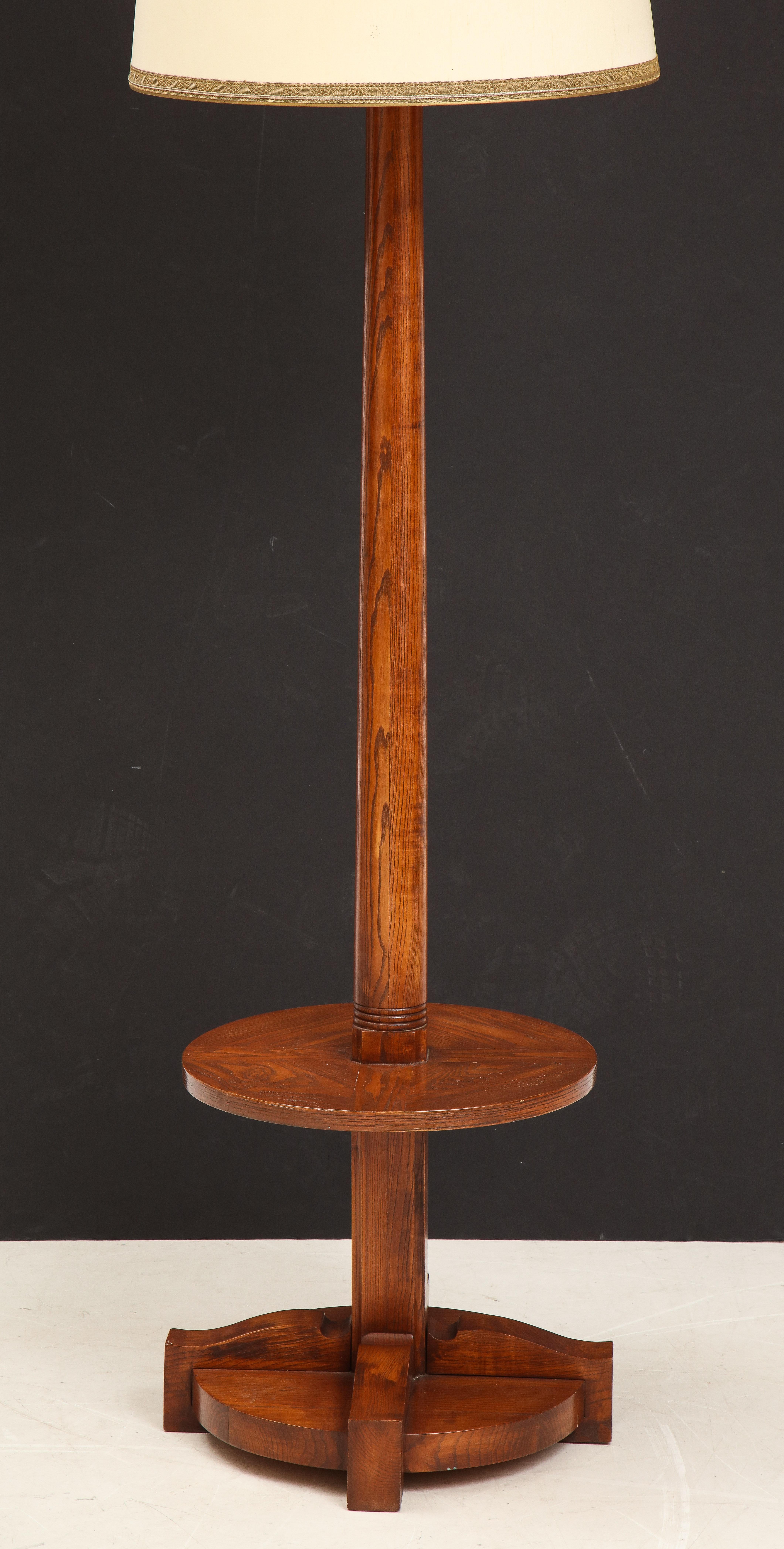 French Art Deco Elmwood Floor Lamp Gueridon in the Style of Maison Dominique In Good Condition In Montreal, QC