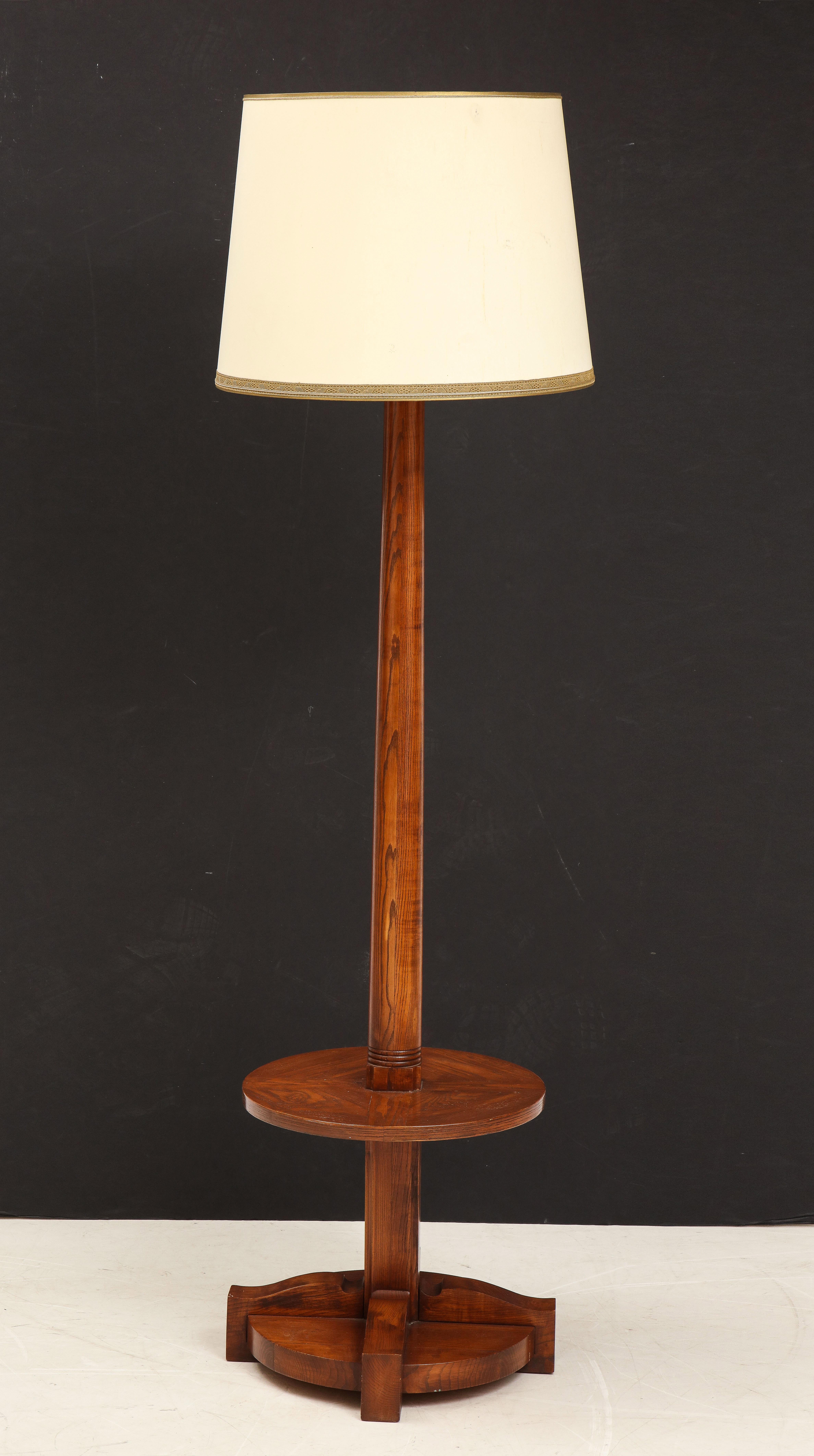 Mid-20th Century French Art Deco Elmwood Floor Lamp Gueridon in the Style of Maison Dominique