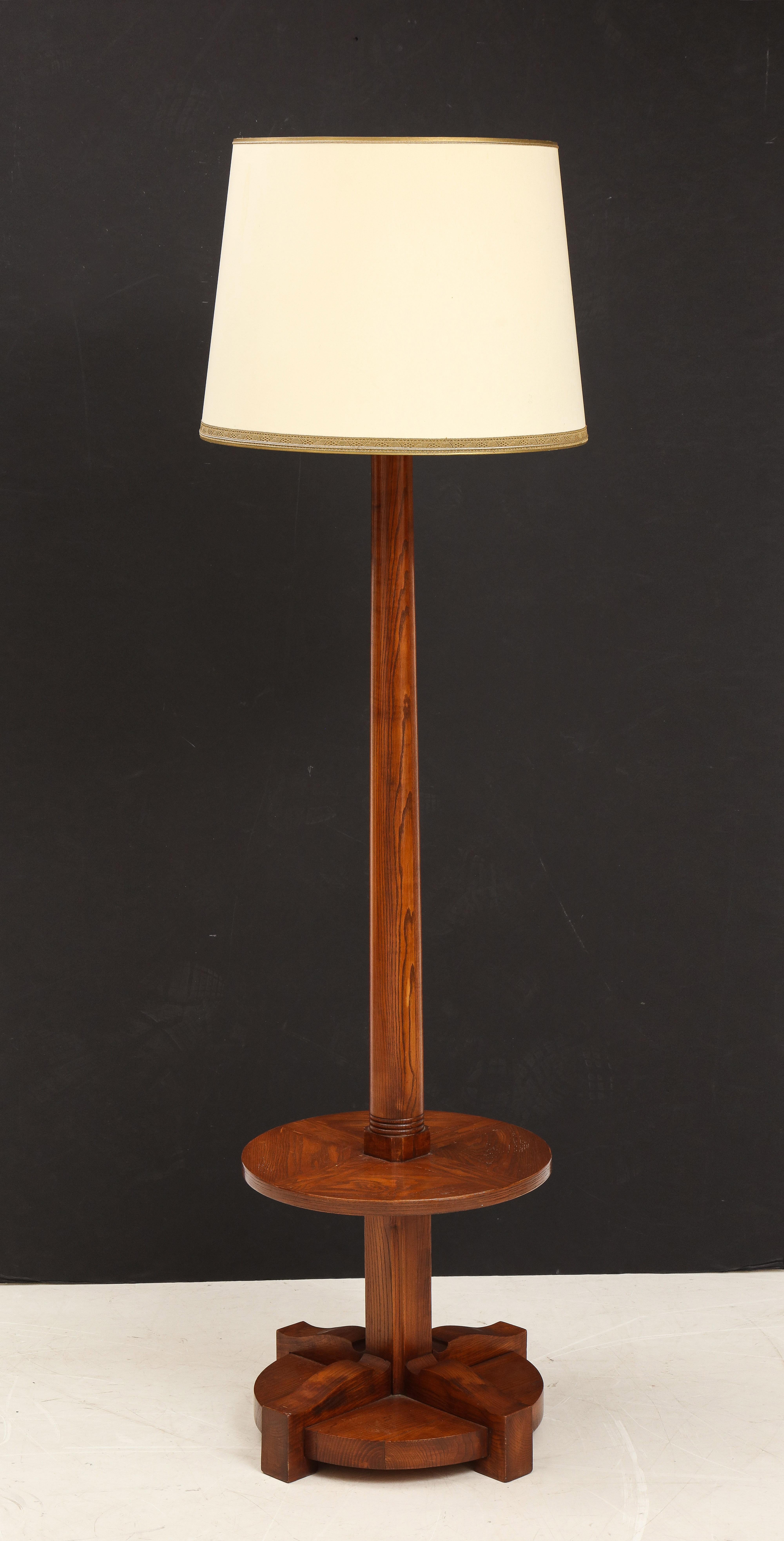 French Art Deco Elmwood Floor Lamp Gueridon in the Style of Maison Dominique 1