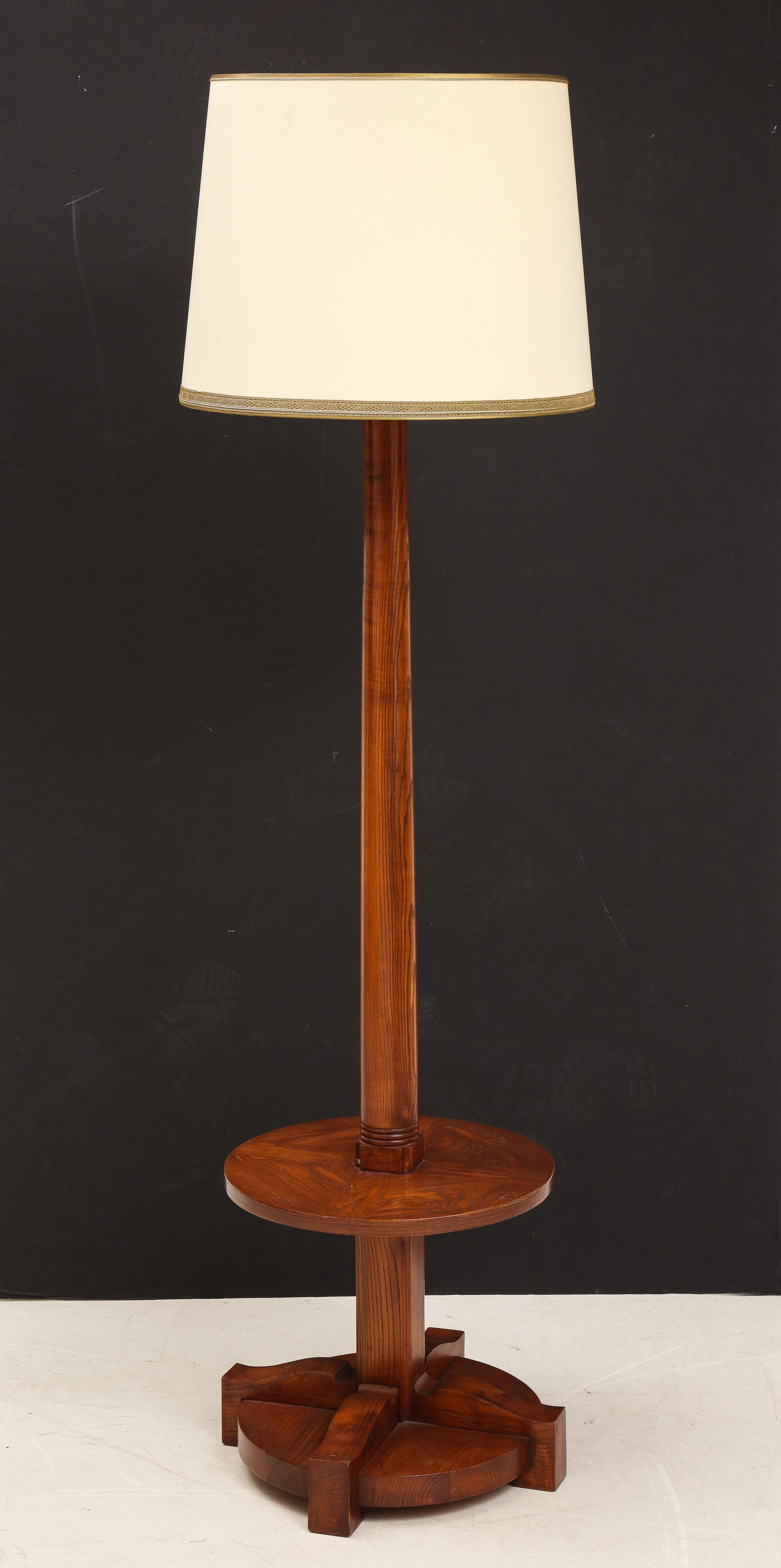 French Art Deco Elmwood Floor Lamp Gueridon in the Style of Maison Dominique 2