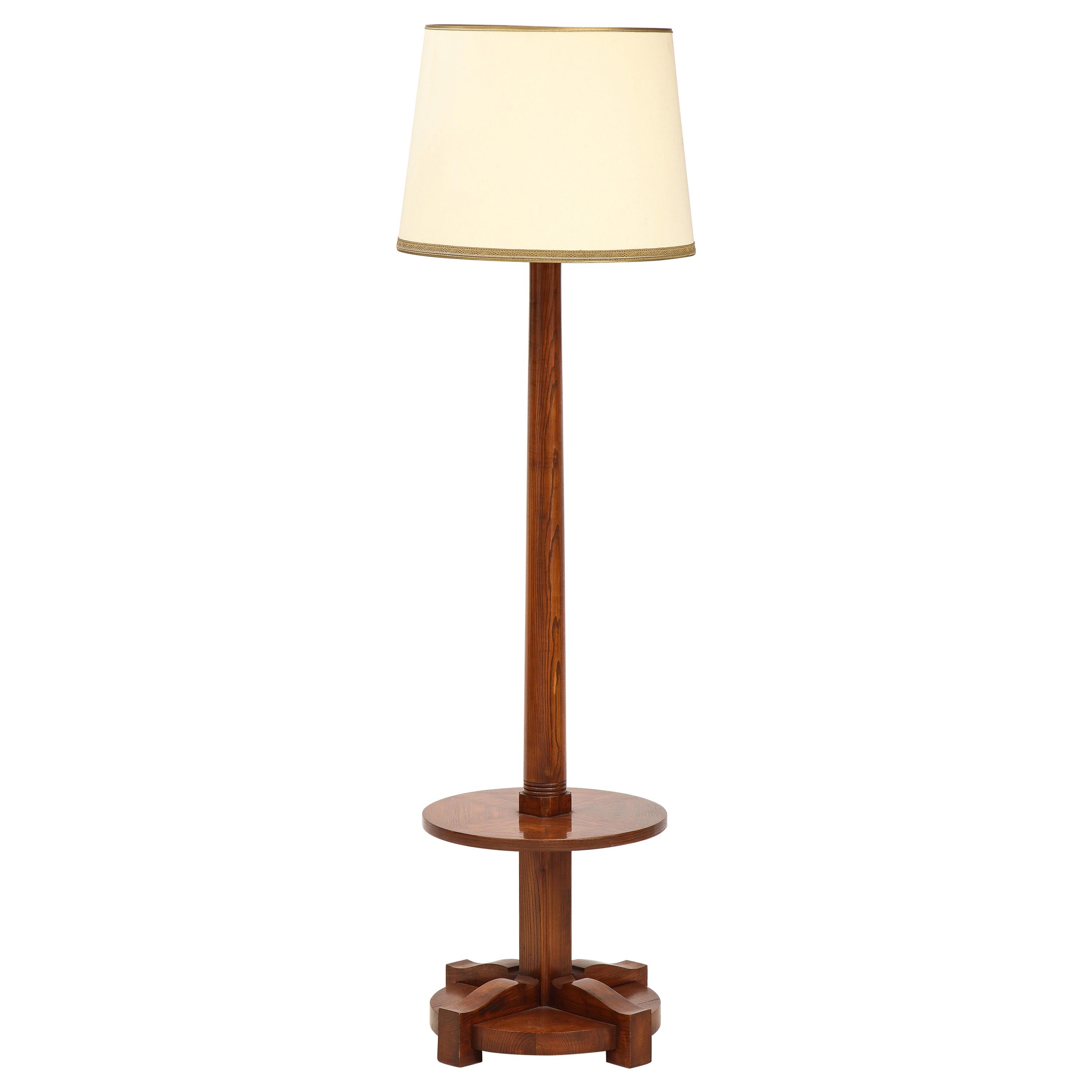 French Art Deco Elmwood Floor Lamp Gueridon in the Style of Maison Dominique