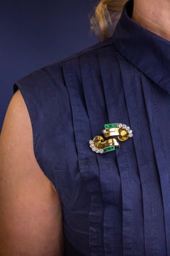 French Art Deco Emerald & Diamond Dress Clip Pair, Possibly by Boucheron