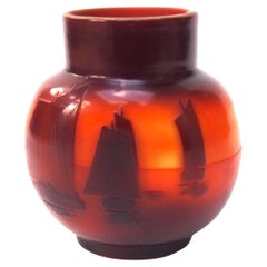 Vase à voile en verre ambré d'Emile Galle Art Glass, circa 1920