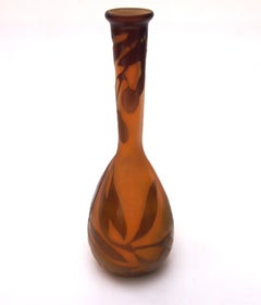 French Art Deco Emile Galle Cameo Glass Cicada Banjo Vase, circa 1923