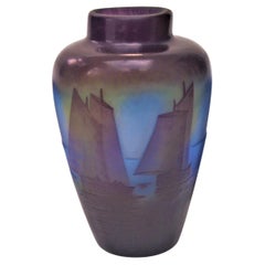 Französisch Art Deco Emile Galle Cameo Glas Segelschiff Vase, um 1920