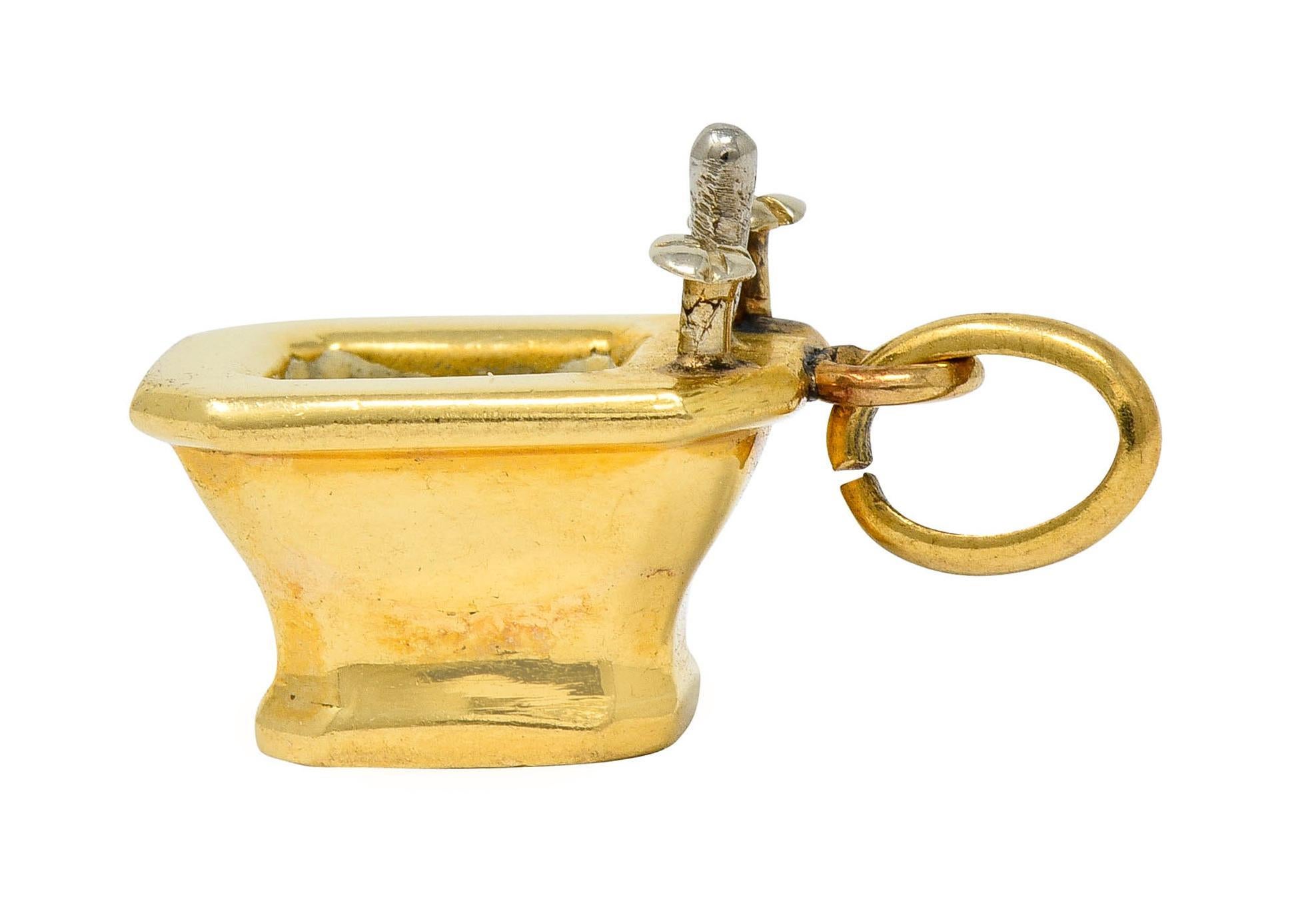Women's or Men's French Art Deco Enamel 18 Karat Gold Powder Room Bidet Charm For Sale