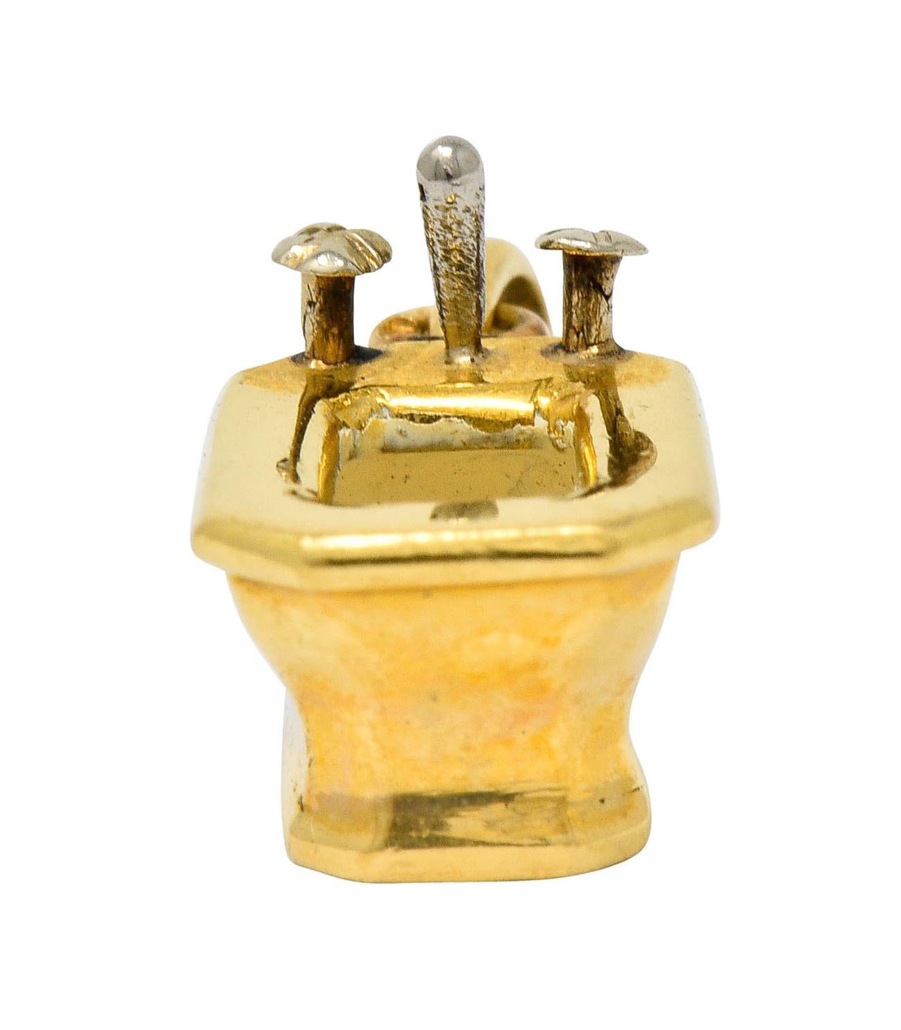 Women's or Men's French Art Deco Enamel 18 Karat Gold Powder Room Sink Charm