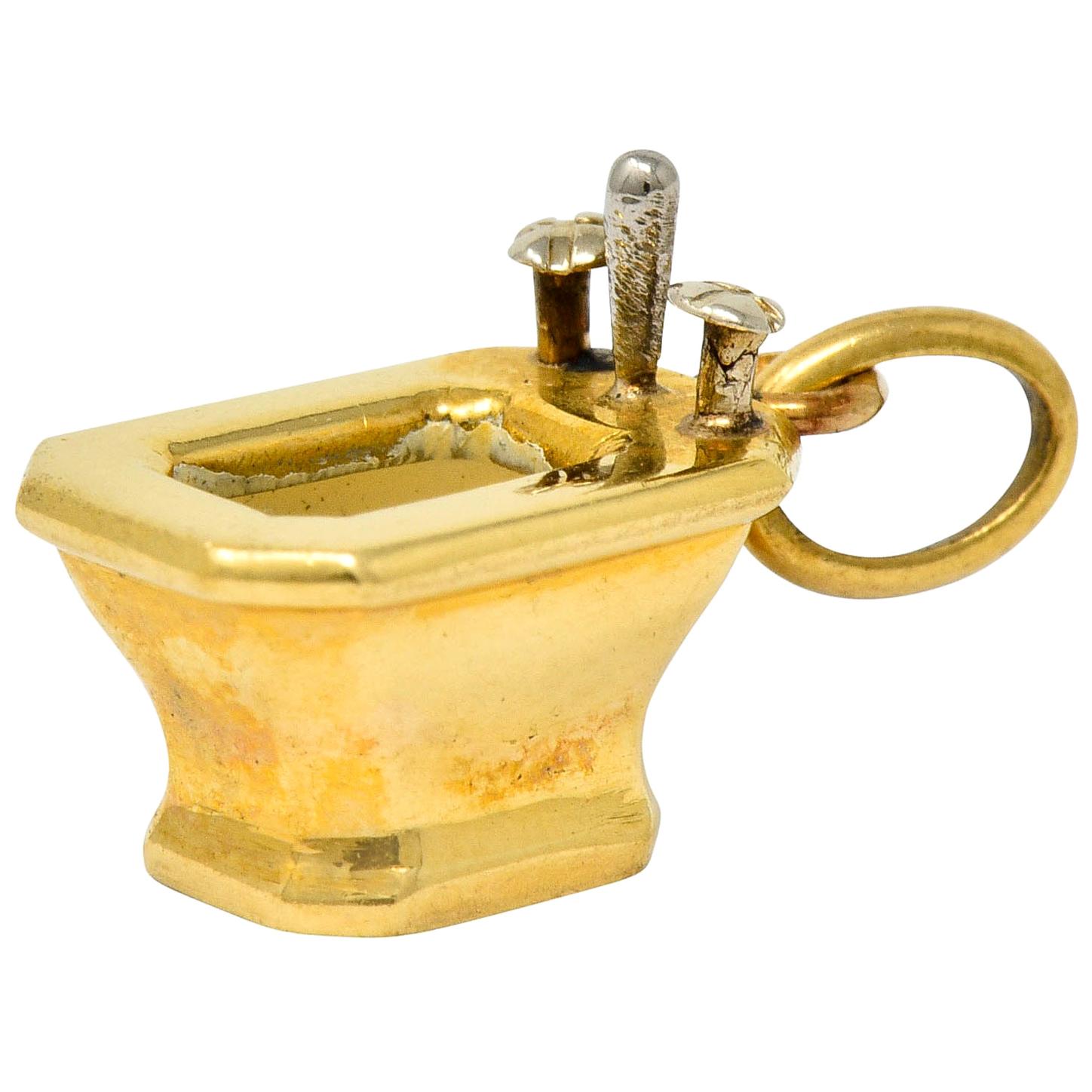 French Art Deco Enamel 18 Karat Gold Powder Room Sink Charm