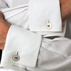 French Art Deco Enamel Diamond and Gold Cufflinks by Albert Clericetti, C. 1930