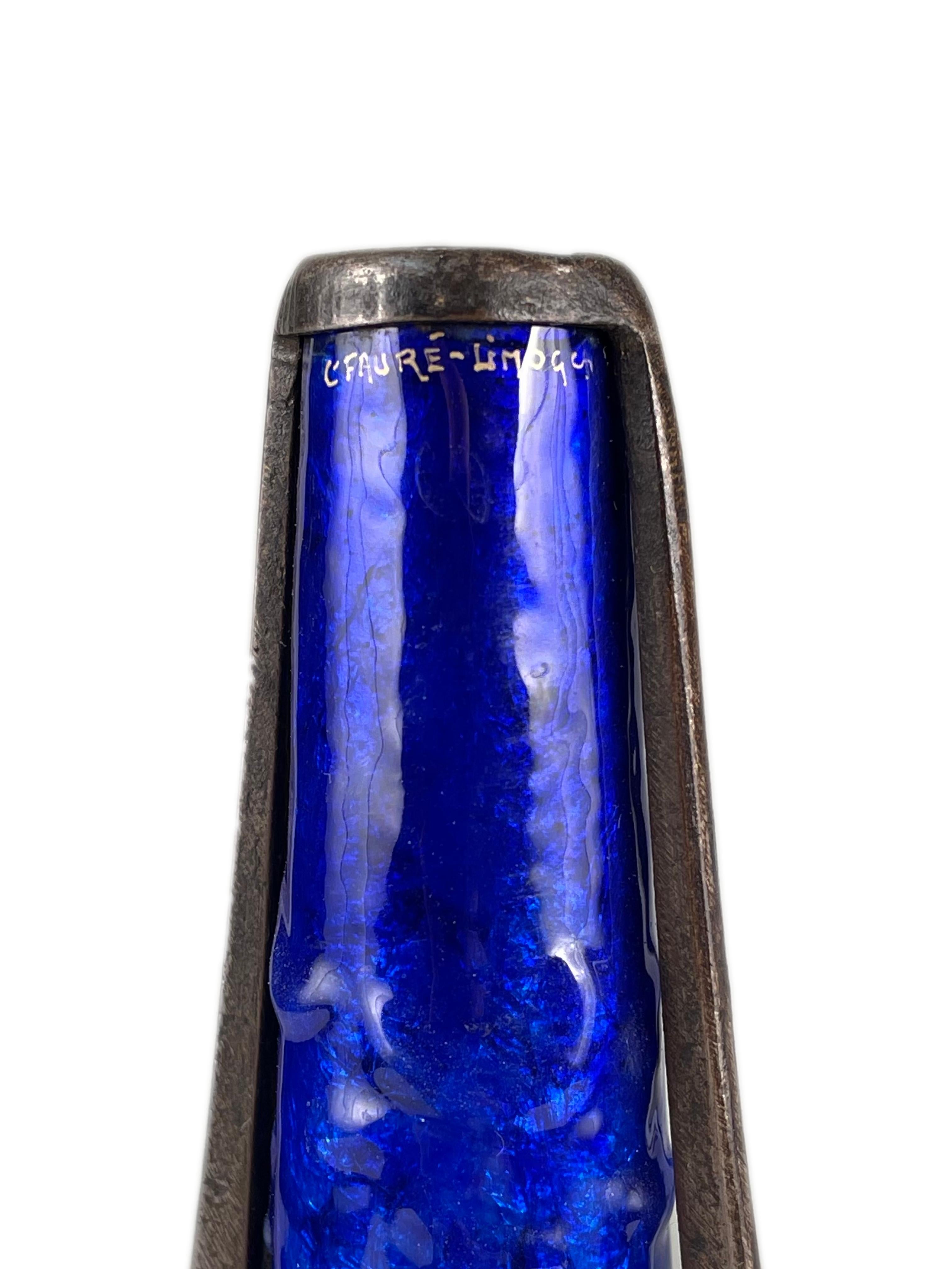 Smaltato Vaso decorato in ferro battuto e smaltato francese Art Decor di Camille Fauré in vendita
