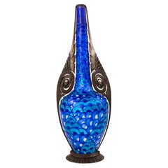 French Art Deco Enameled and Wrought Iron Decorated Vase by Camille Fauré