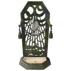 Antique French Art Deco Enameled Iron Umbrella Stand