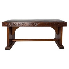 French Art Deco End of Bed or Entry Hall Bench Iroko and Leather, circa 1930