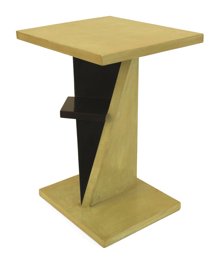 Ebonized Jean Dunand French Art Deco Lacquered Pedestal End Table For Sale