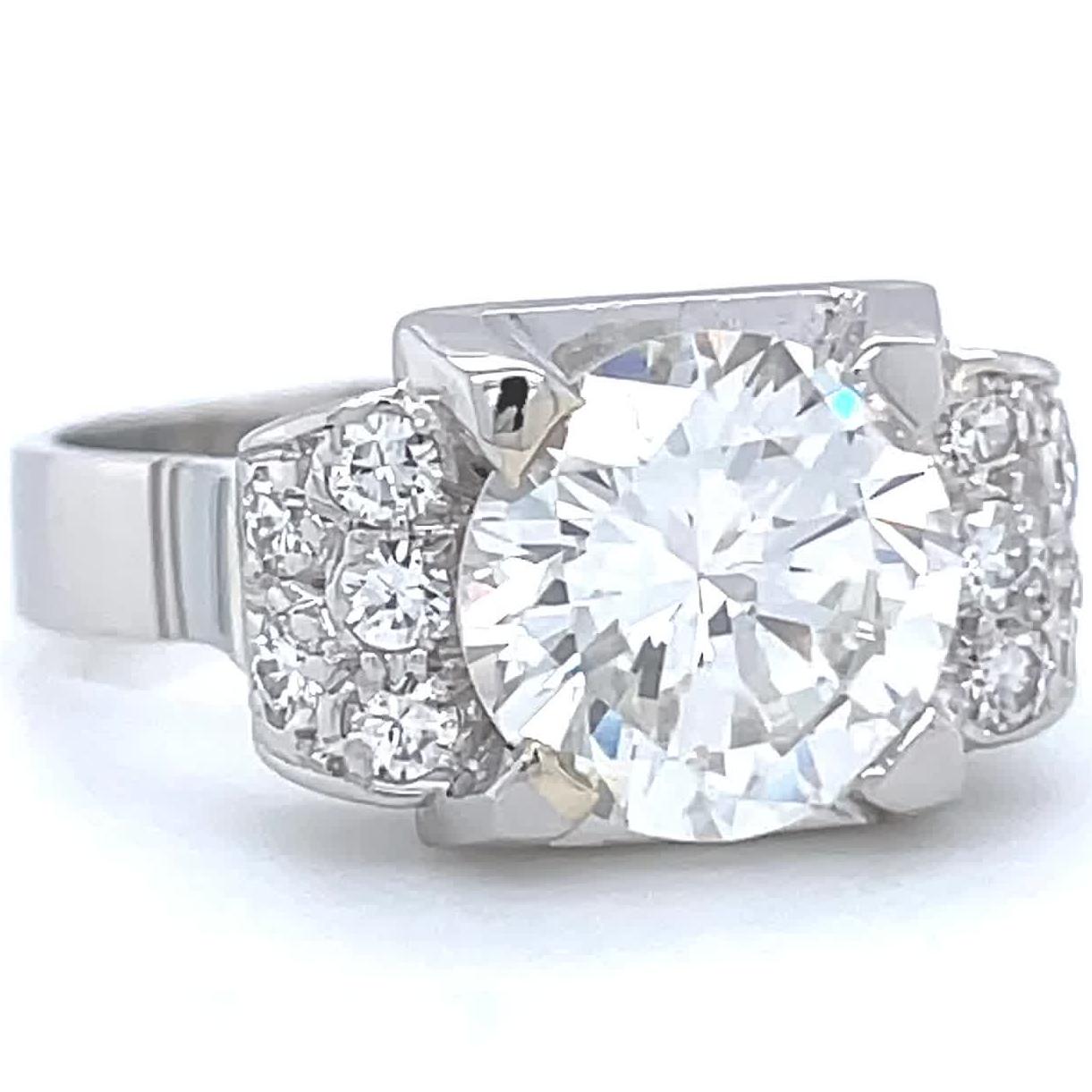 Old European Cut French Art Deco Engagement Ring GIA 2.24 Brilliant Cut Diamond Platinum Ring