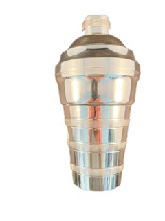 French Art Deco Engine Turned Silver Plate Cocktail Shaker
