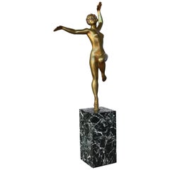 French Art Deco Erotic Female Dancer Bronze Sculpture, 1930