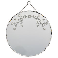 French Art Deco Etched Circular Beveled Mirror